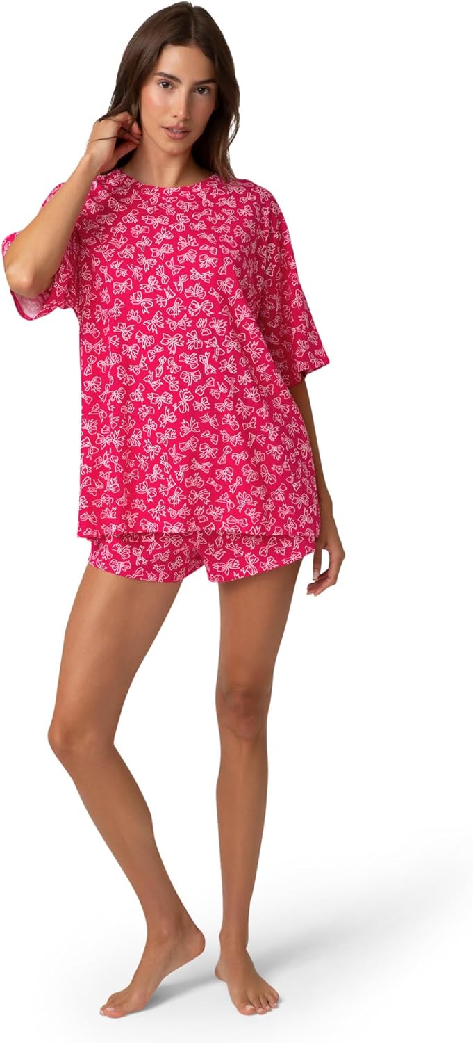 HUE Women's Pajama 2 Piece Set Includes Sleep Top and Boxer Shorts