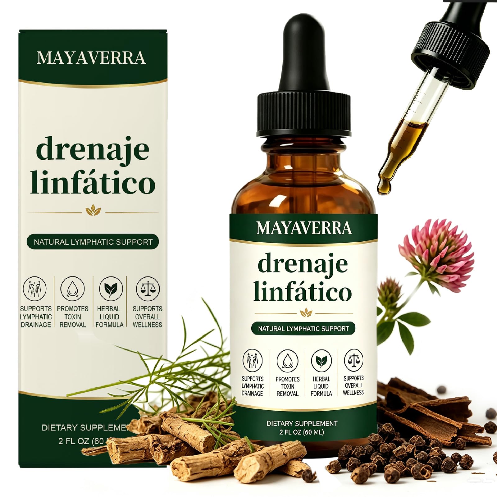 Mayaverra Drenaje Linfático Gotas, Natural Herbal Blends, Fluid Balance and Body Care Routine，1pc