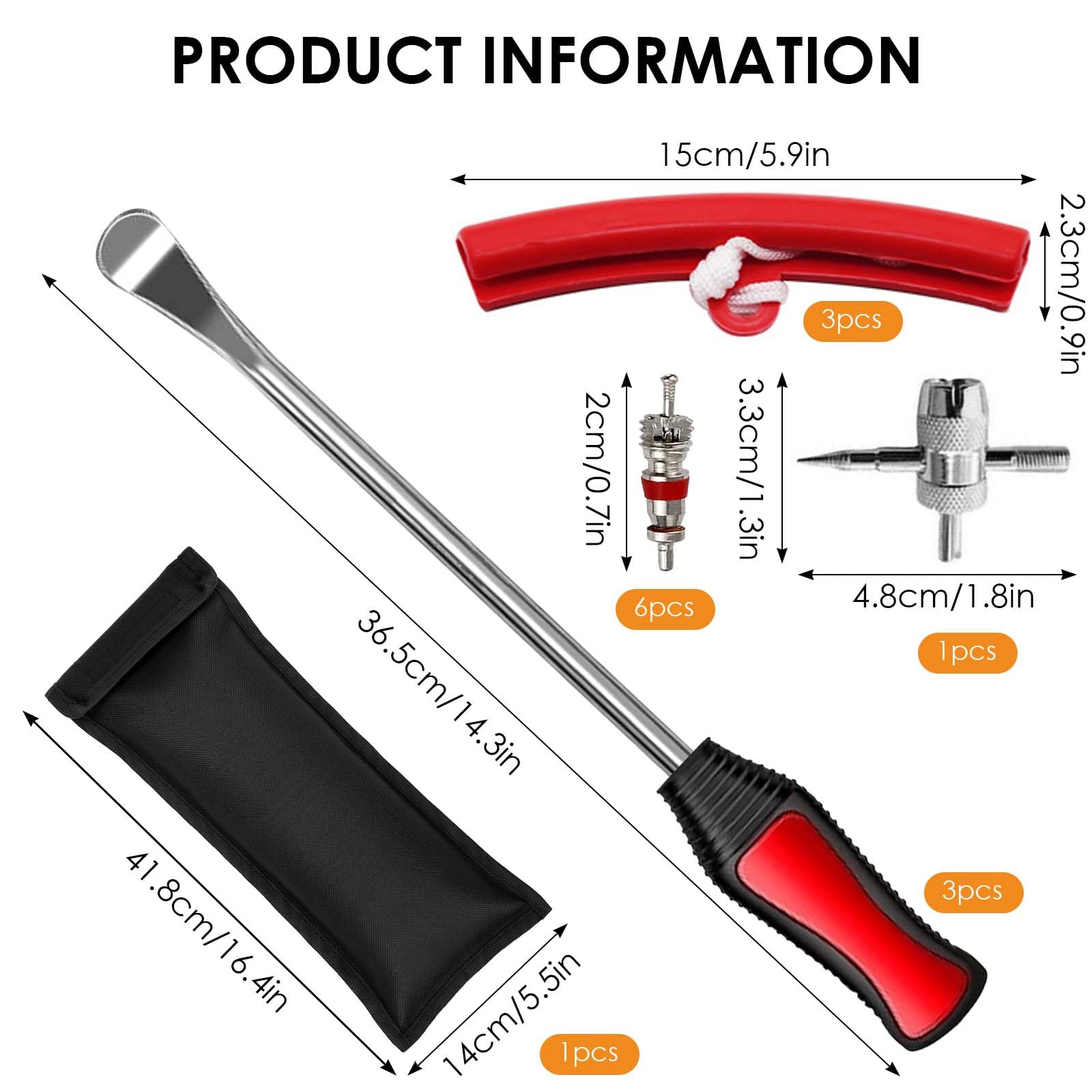 Kit Smontagomme Moto, Leve per Gomme Lunghe in Acciaio con Protezione Cerchi - Set Cambio Gomma per Motorino, E-Scooter e Bici - Include Leve, Proteggi Cerchi, Chiave Valvole e Borsa