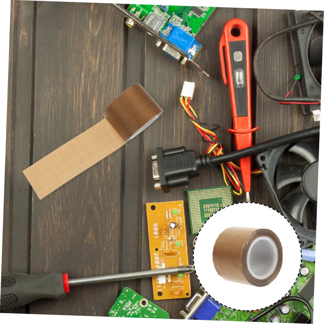 Heat Resistant Tape High Temperature Insulation Electrical Tape Brown PTFE Coated Wear-Resistant for Packaging Electronics and Heat Sealing Machines