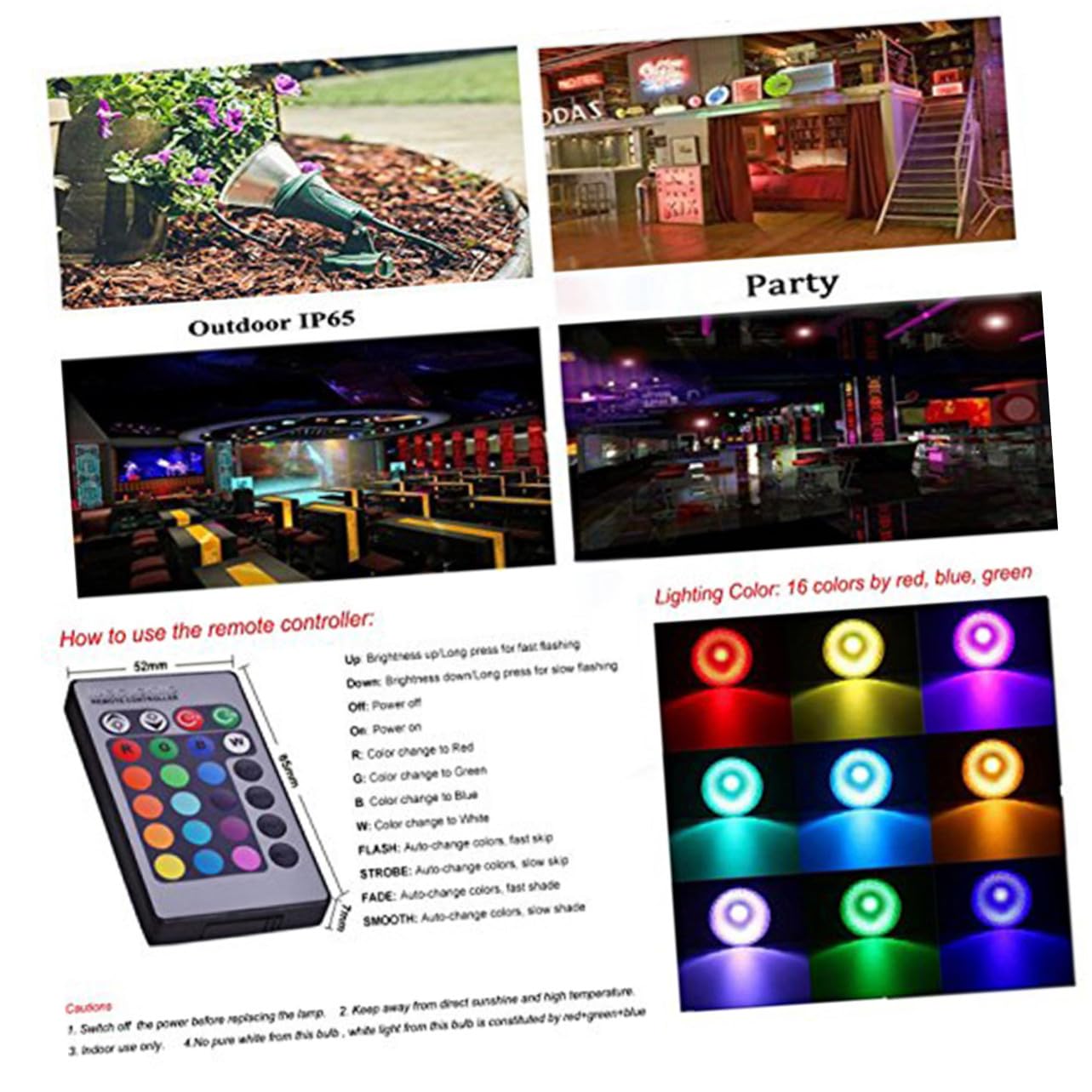 Bombilla De Foco Led Rgbw Con Control Remoto De Ajustable Resistente Al Agua Para Iluminación De Bares Tiendas y Exposiciones