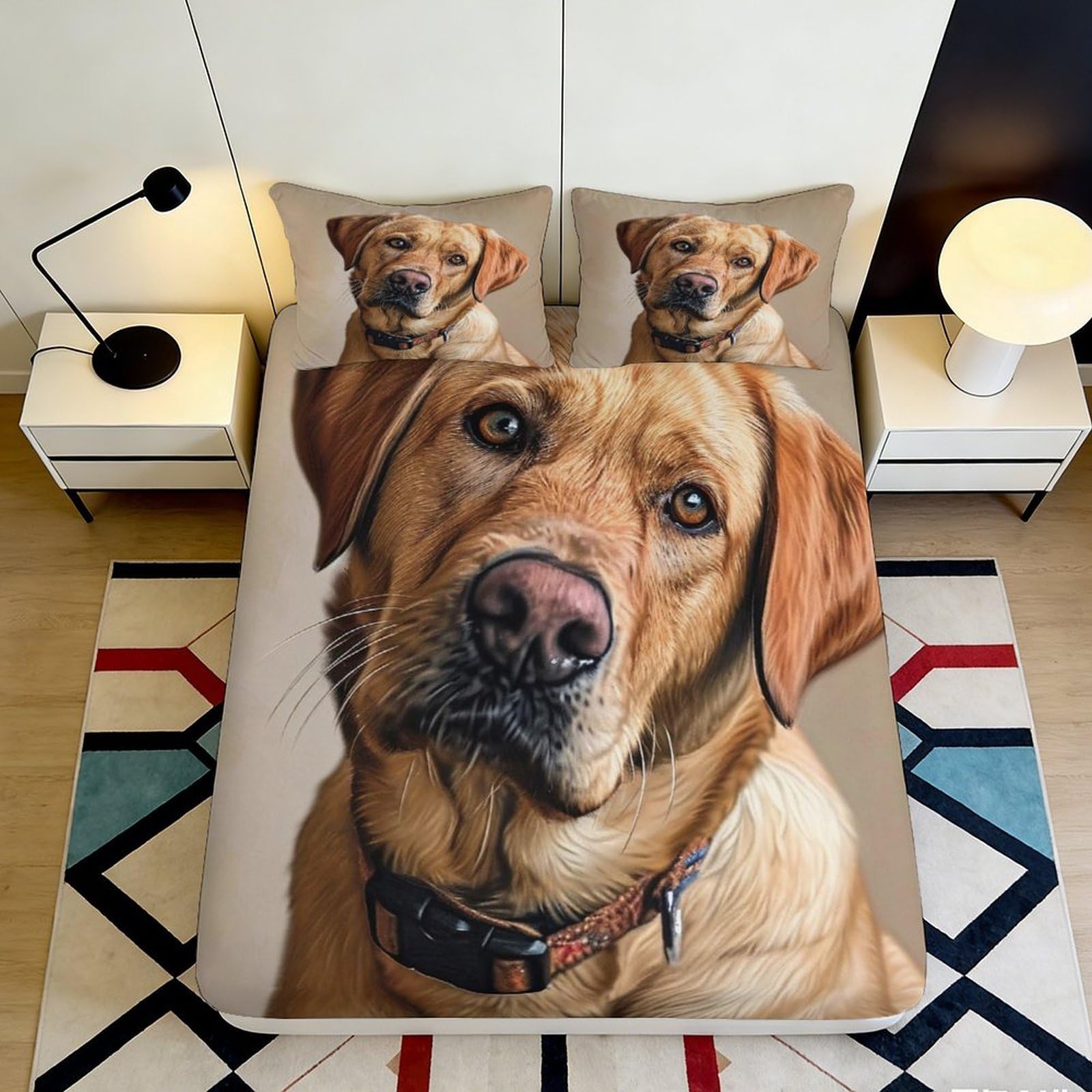3D Printed Labrador Dog Fitted Sheet Microfiber Soft Breathable Pet Portrait Bed Cover for Bedroom Guest Room Decor 90x200x25cm