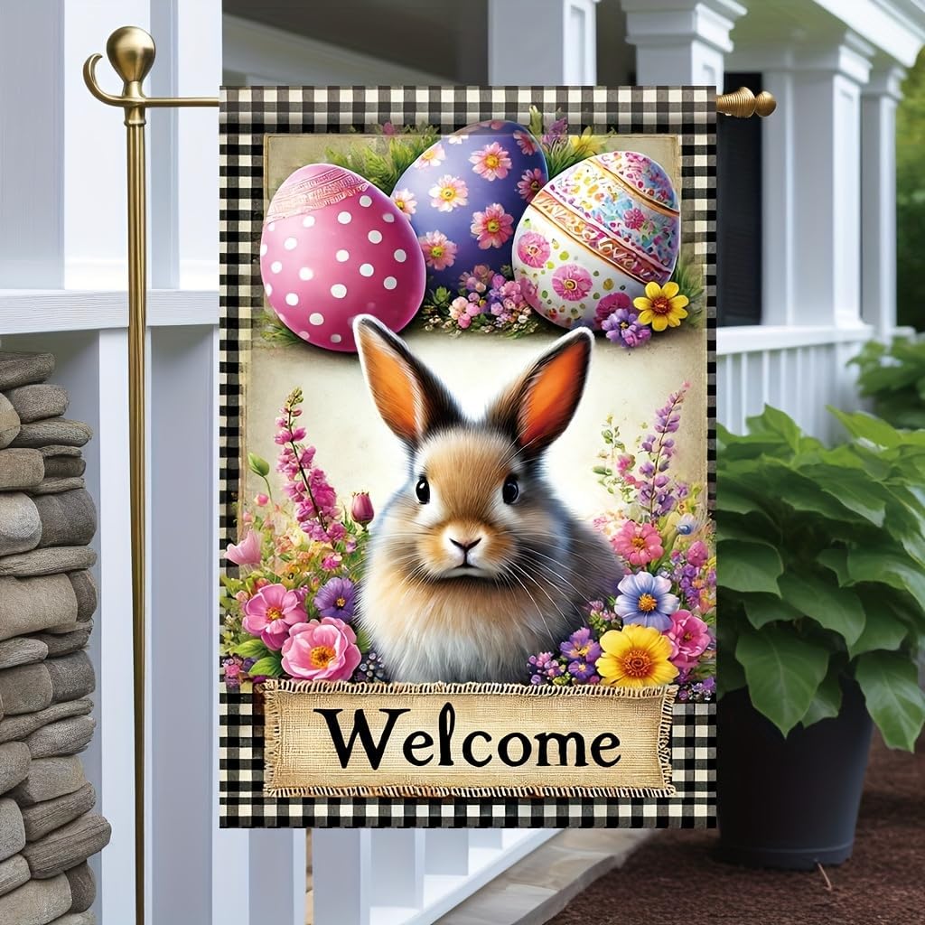 Easter Bunny Welcome Garden Flag 12x18 Inch Double Sided Outdoor Yard Banner Spring Flowers and Colorful Eggs Decor for Porch Patio Lawn Garden - Image 8