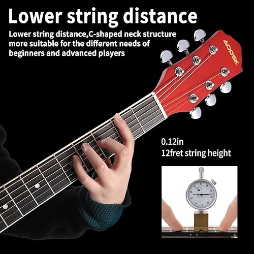 Miniatura 5 de Guitarra acústica para principiantes, 41 pulgadas, tamaño completo, tapa de abeto sólido, kit AG-41BK+AODSK 5 soporte para guitarra múltiple con