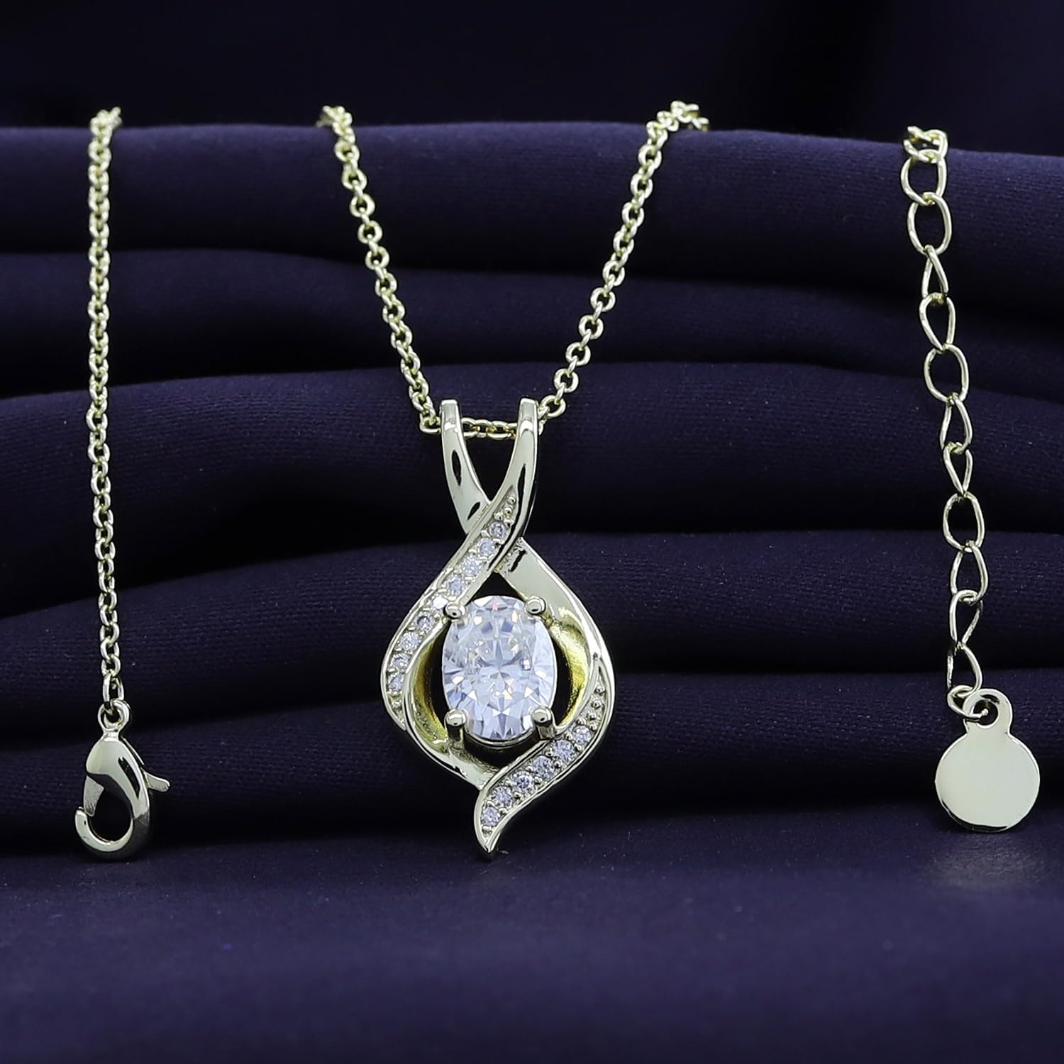 SAVEARTH DIAMONDS 18k Gold Plated Infinity Swirl Teardrop Pendant Necklace, Center 6X8MM Moissanite Diamond Ladies Pendant Necklace For Women | 16+2" Adjustable Chain (1.32 Ctw)