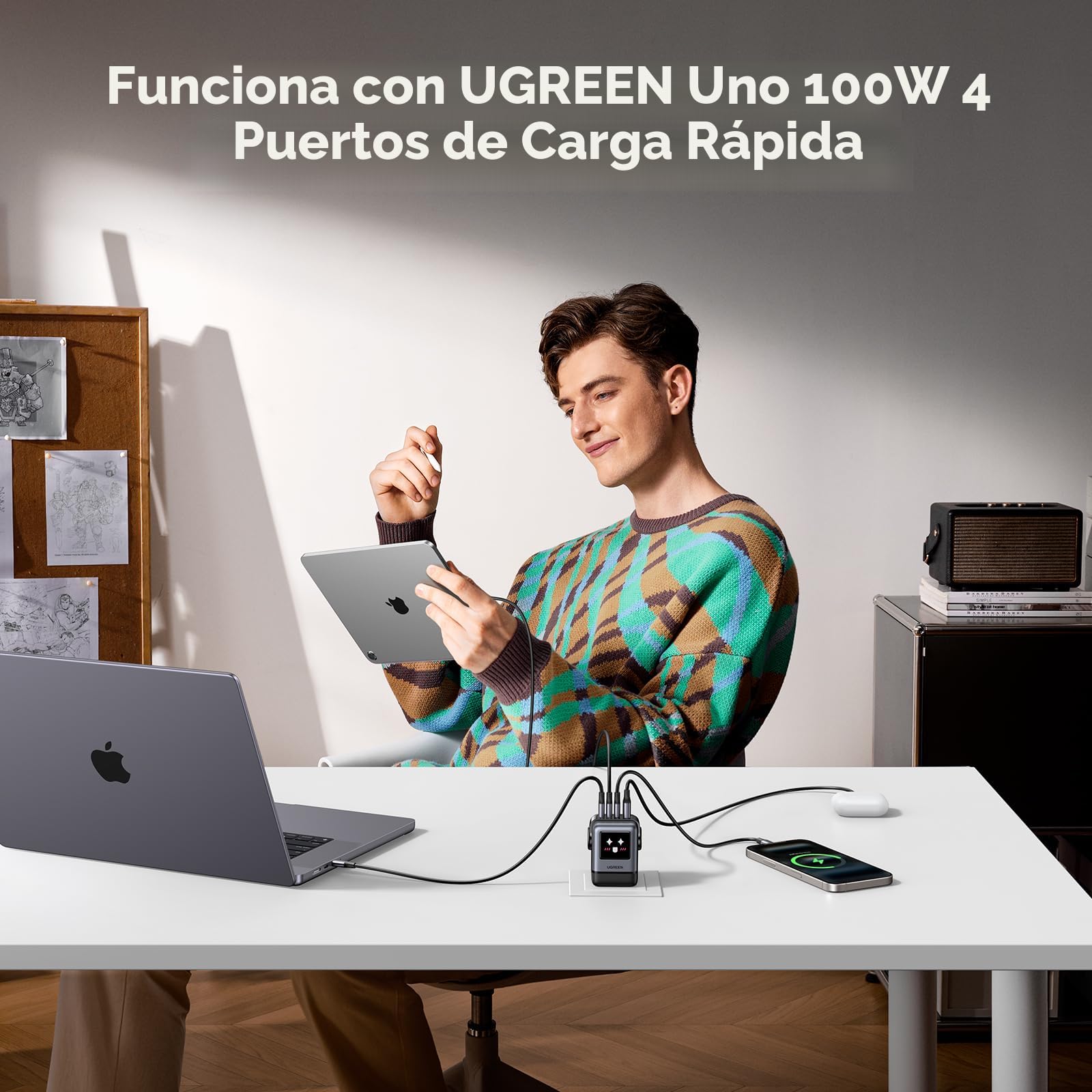 Amazon.com: UGREEN Uno - Cargador USB C de 100 W, cargador rápido GaN de 4 puertos con pantalla LED, regalos tecnológicos para hombres y mujeres, para MacBook Pro/Air 2025, iPad Pro, iPhone