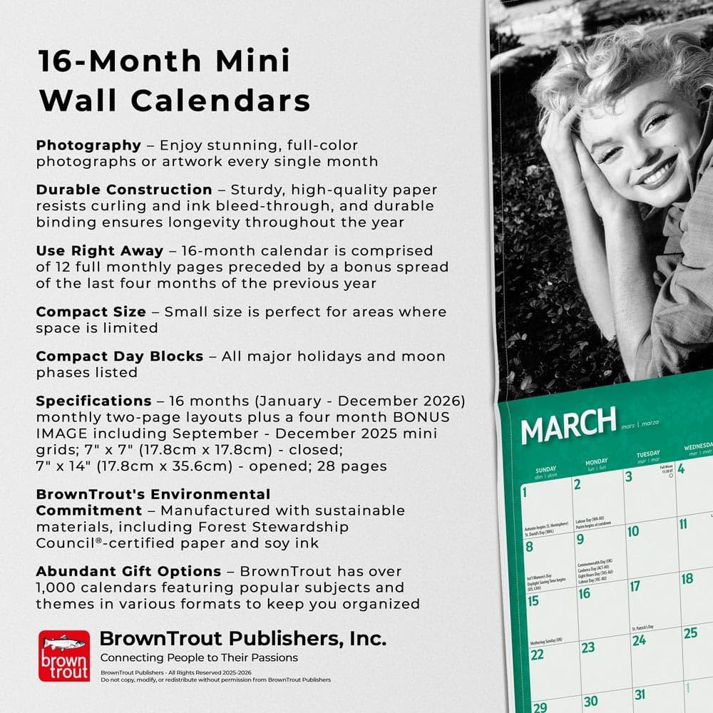 Amazon.co.jp: マリリン・モンロー 2026年 ミニカレンダー / ブラウン