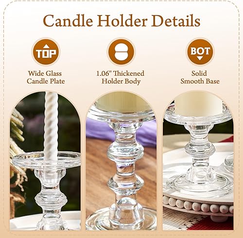 Miniatura 7 de CHILL RECIPE Juego de 3 portavelas de cristal, soporte alto de cristal para velas de pilar, velas cónicas, decoración de Navidad, mesa de boda,