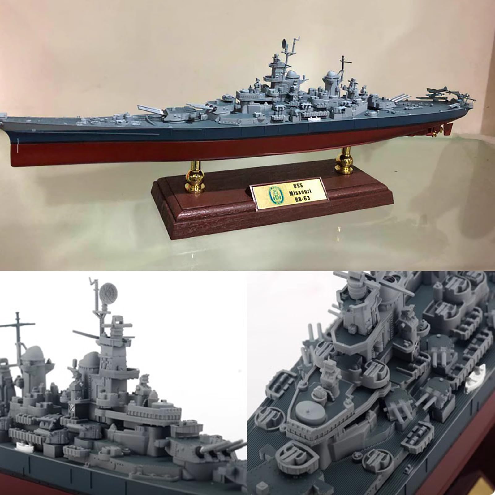 1:700 USS Missouri Schlachtschiffmodell, statisch fertiges Simulationskriegsschiff aus Legierung, klebstofffreie Farbtrennung, fertiges Geschenk, Ornamente, Sammlungsgeschenke for Enthusiasten