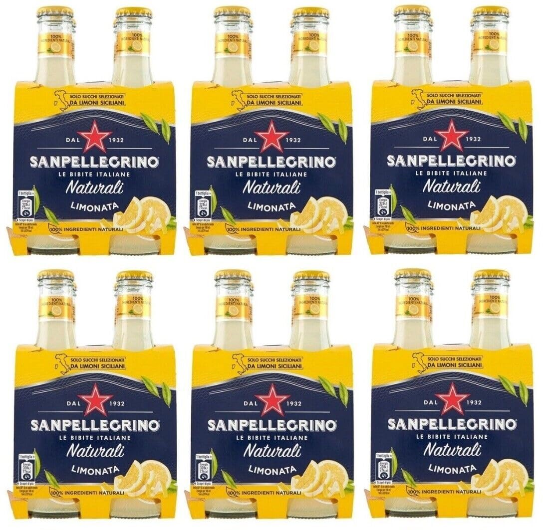 SanPellegrino San Pellegrino Limonata Naturali Lot de 24 boissons rafraîchissantes à base de jus de citron italiens, en verre, jetables, 20 cl