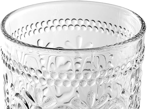 Miniatura 3 de Juego de 5 vasos de agua románticos, vasos de 9.5 onzas, cristalería vintage para jugo, cerveza y cócteles (juego de 5)