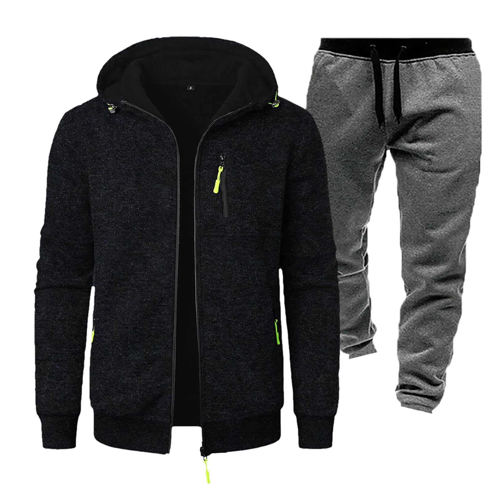 Męski dres treningowy, bluza z kapturem i joggery, 2-częściowy, zielono-szary, dres dla mężczyzn, miękka bawełniana odzież sportowa z kieszeniami, lekki, wygodny strój na siłownię, trening lub