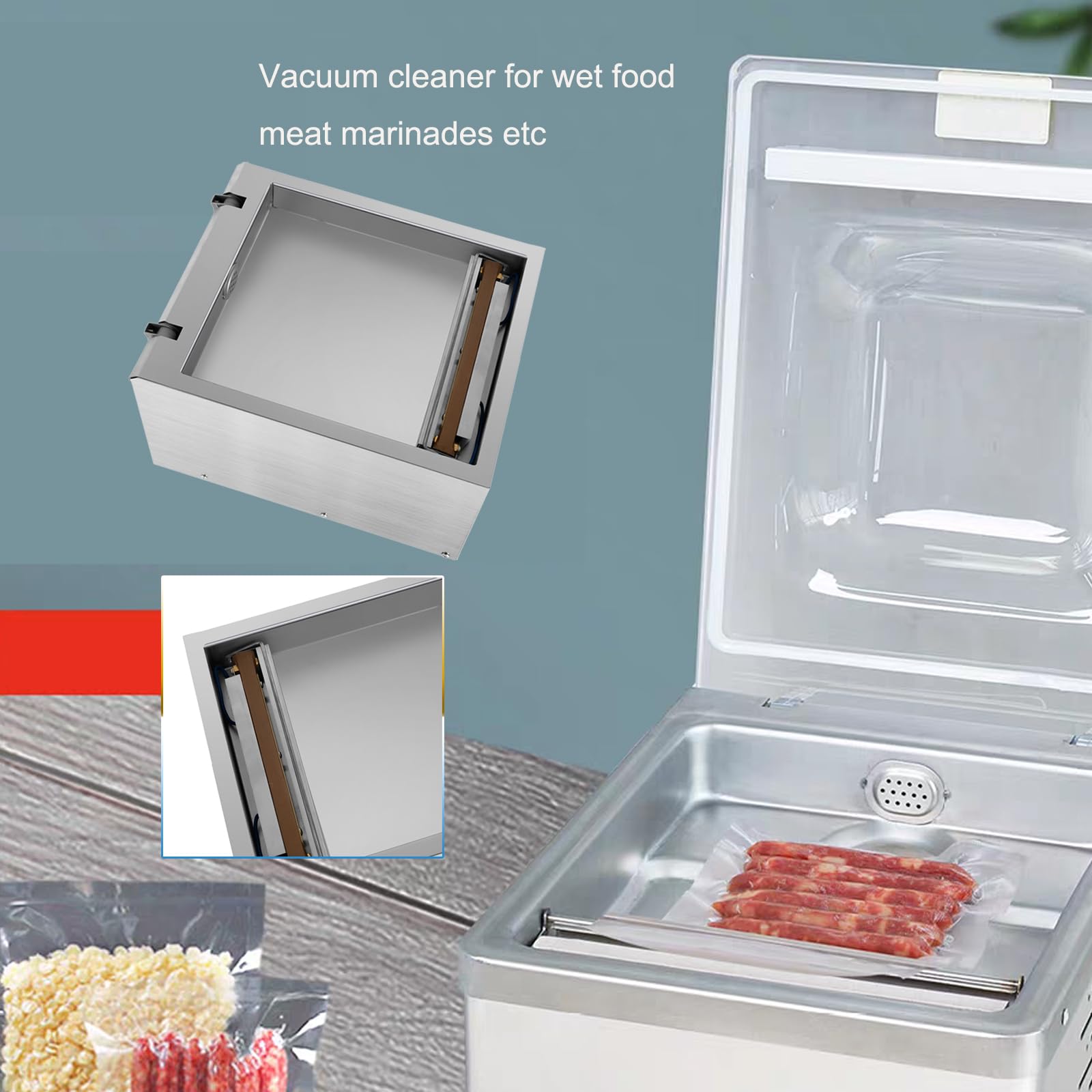 Envasadora al vacío 120W Sellador al Vacío de acero inoxidable Máquina Selladora de Cámara 30x25cm de Máx. Tamaño de Sellado, Hogar, Supermercado