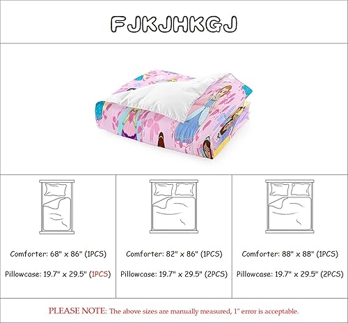 Miniatura 6 de FJKJHKGJ Juego de edredón de princesa para niñas, tamaño Queen, juego de ropa de cama rosa con bonito patrón de princesa, juegos de ropa de cama de