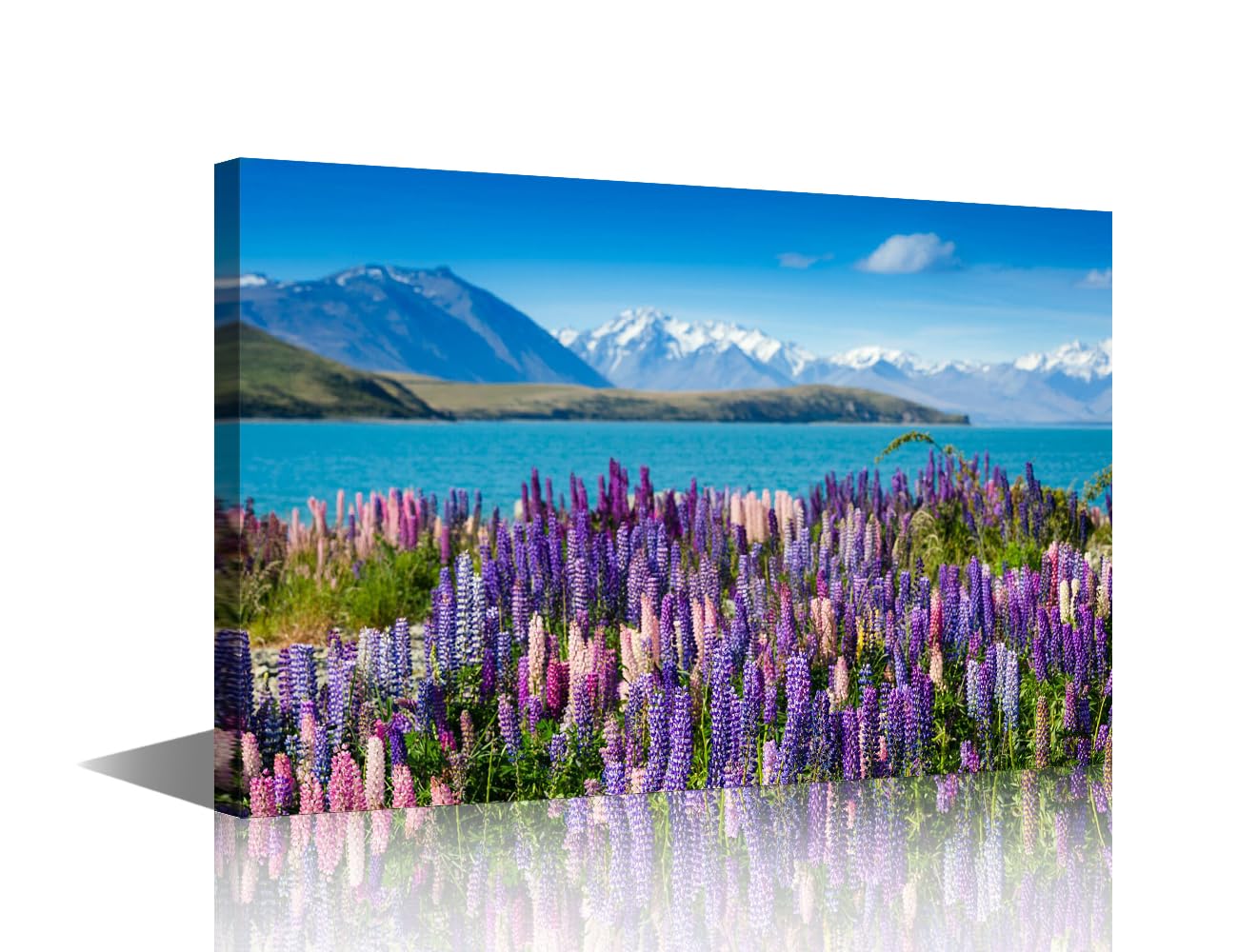Wall Art Lanvender Field by The Lake Wall Decoration for Living Room Wall Paintings Home Decor Canvas Wall Art Modern Artwork Giclee Wooden Framed Ready to Hang (24" W x 16" H)