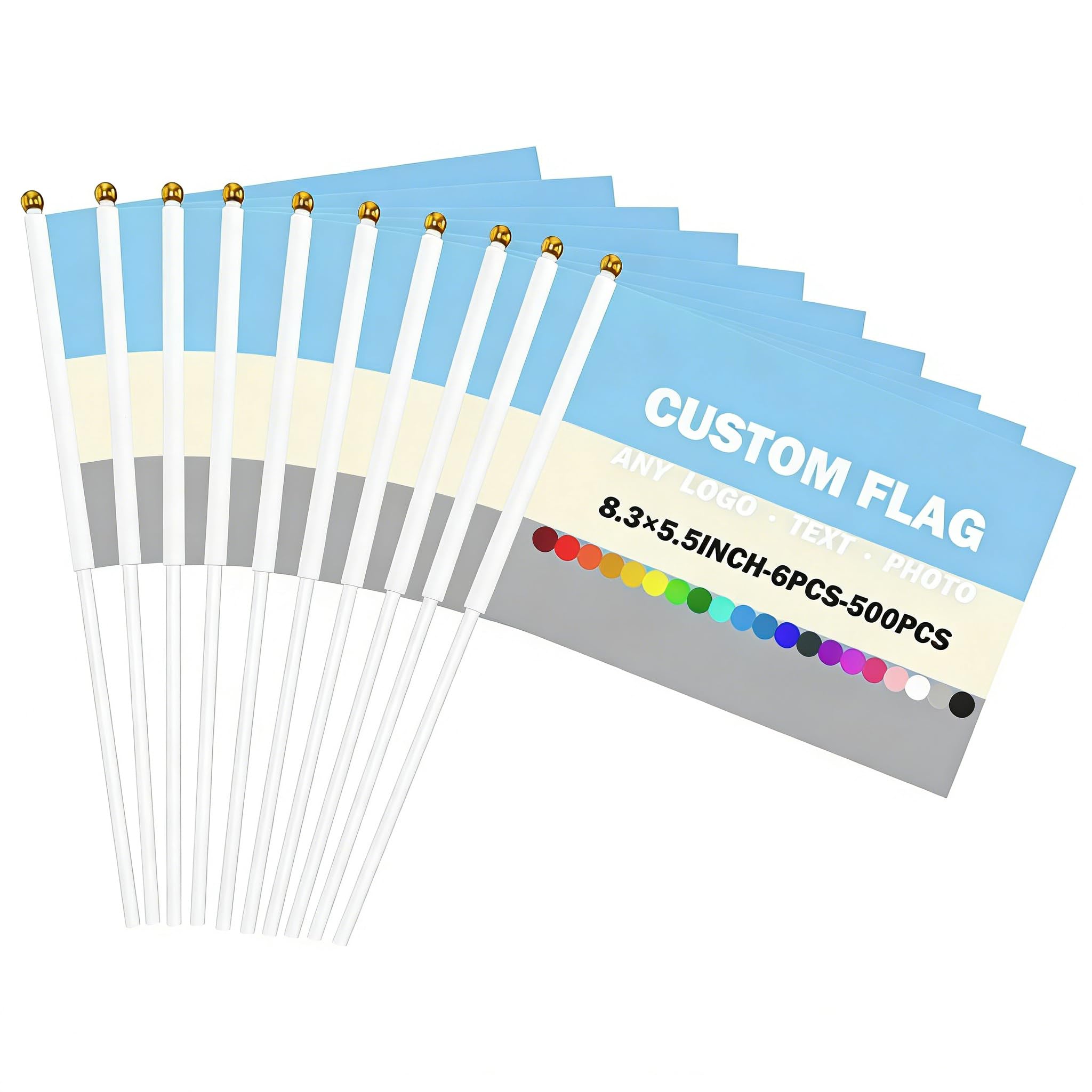 6-1000Pcs Custom Handheld Flag with Pole Personalized Mini Flag Customised Logo Text Photo, 5.5 x 8.2 inch, Sports Events, Parties, Graduations (5 x 8 inch)