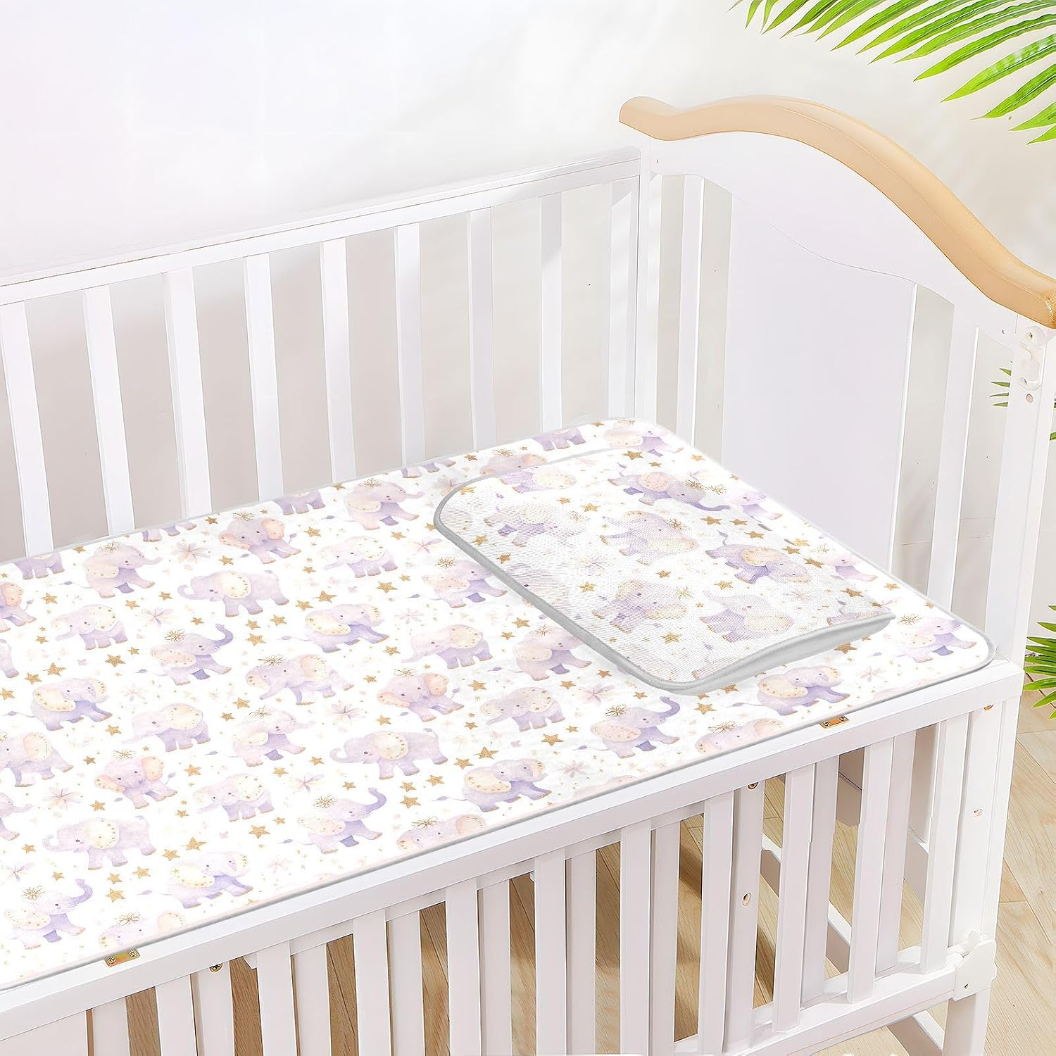 Minimalist Cartoon Elephants Cooling Baby Bed Mattress Protector 28" x 52" Washable Pads for beds for Baby&Toddler