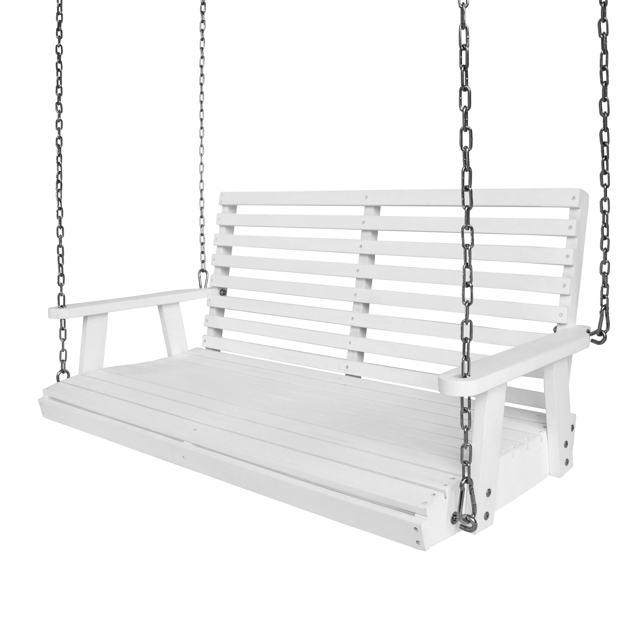 JONATHAN Y Natura 51" Slatted Wood 2-Person Hanging Porch Swing, White | Heavy Duty 705 Lbs Capacity, Coastal Farmhouse Style, Acacia Construction, Supportive Armrests, Sturdy Metal Chains