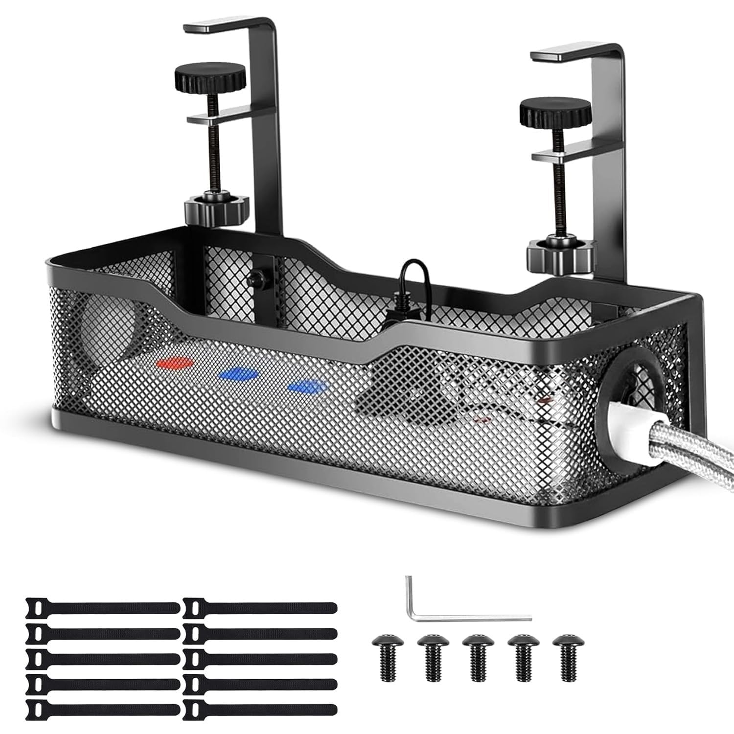 THECLOUDMALL Adjustable Under Desk Cable Organizer Rack|| Screw-Fixed Wire Management Tray for Power Cord|| Cable Clips & Tighteners Straps|| Perfect Cable Management Holder for Office||