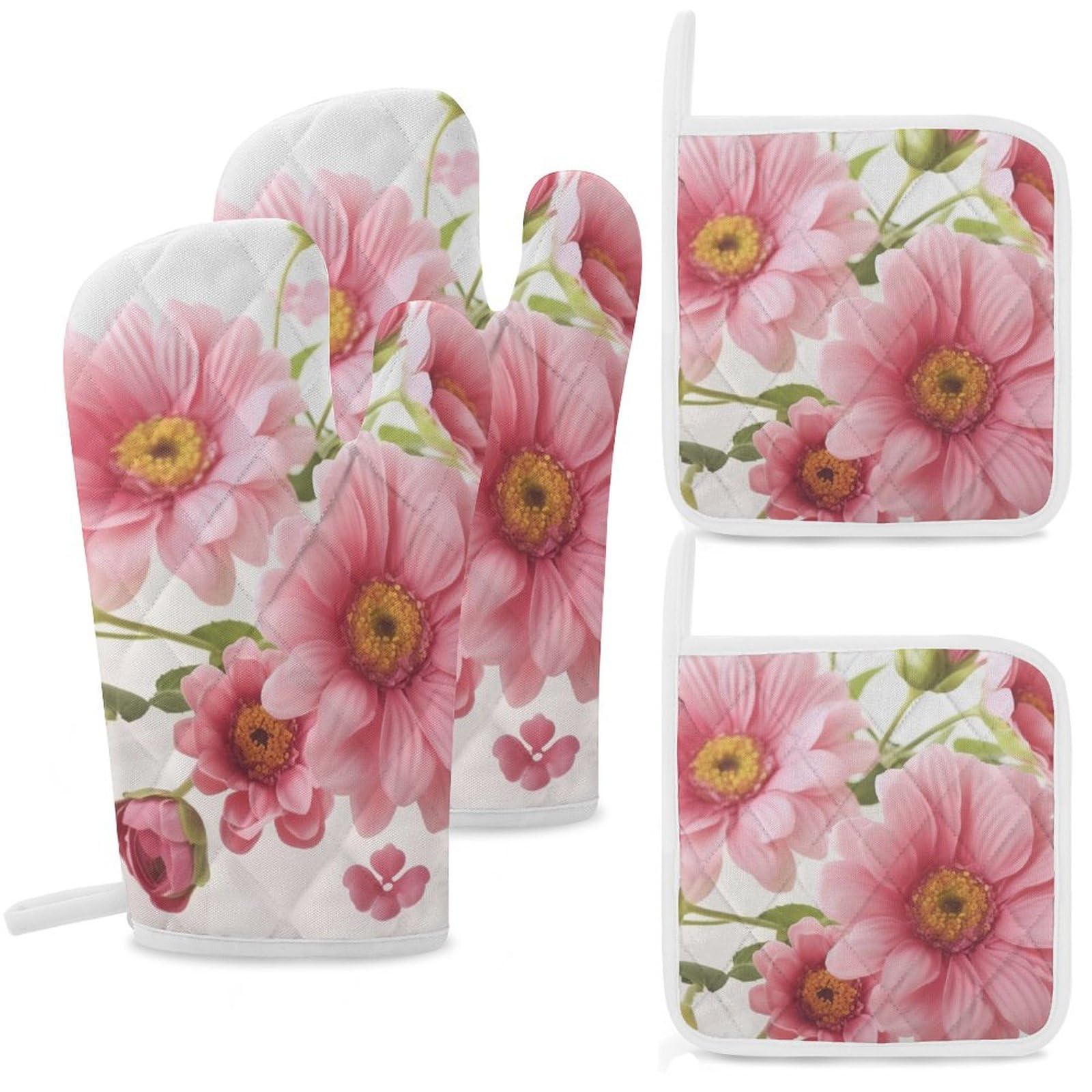 Gants de cuisine anti-brûlure imperméables et maniques de protection roses