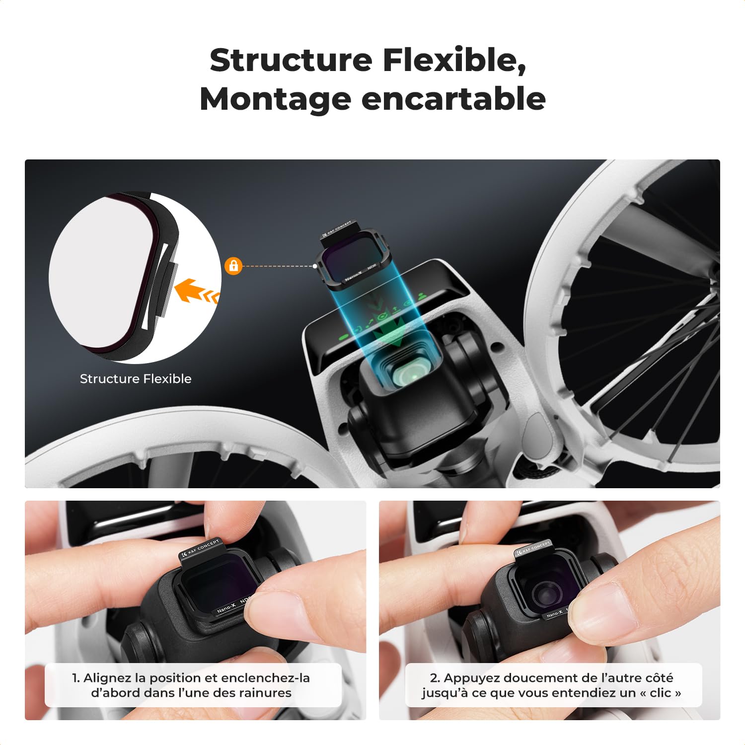 K&F CONCEPT Lot de 4 filtres ND/PL compatibles avec DJI Flip, ND8/PL ND16/PL ND32/PL ND64/PL ND64/PL Filtre polarisant à densité Neutre Kit de filtres d'objectif de caméra pour Drone HD Optique