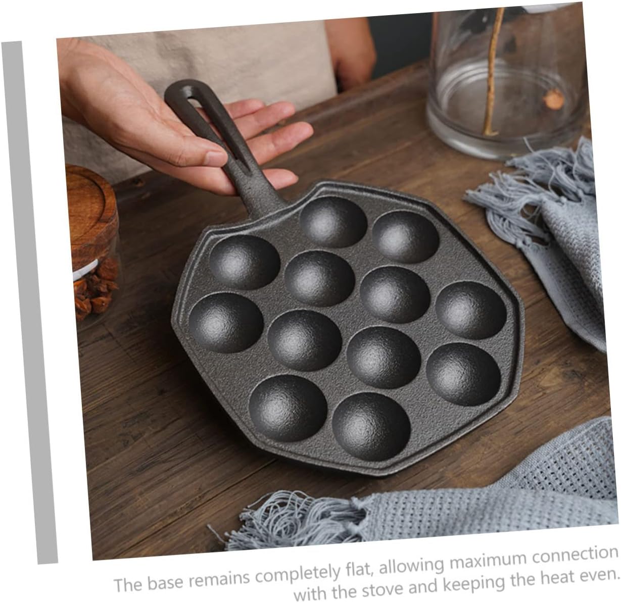 Wakauto 1 PC Iron Frying Pan Thickened Cast Iron Snail and Quail Egg Cavity Nonstick Cooking Skillet for Kitchen Use Easy to Clean Cookware Black