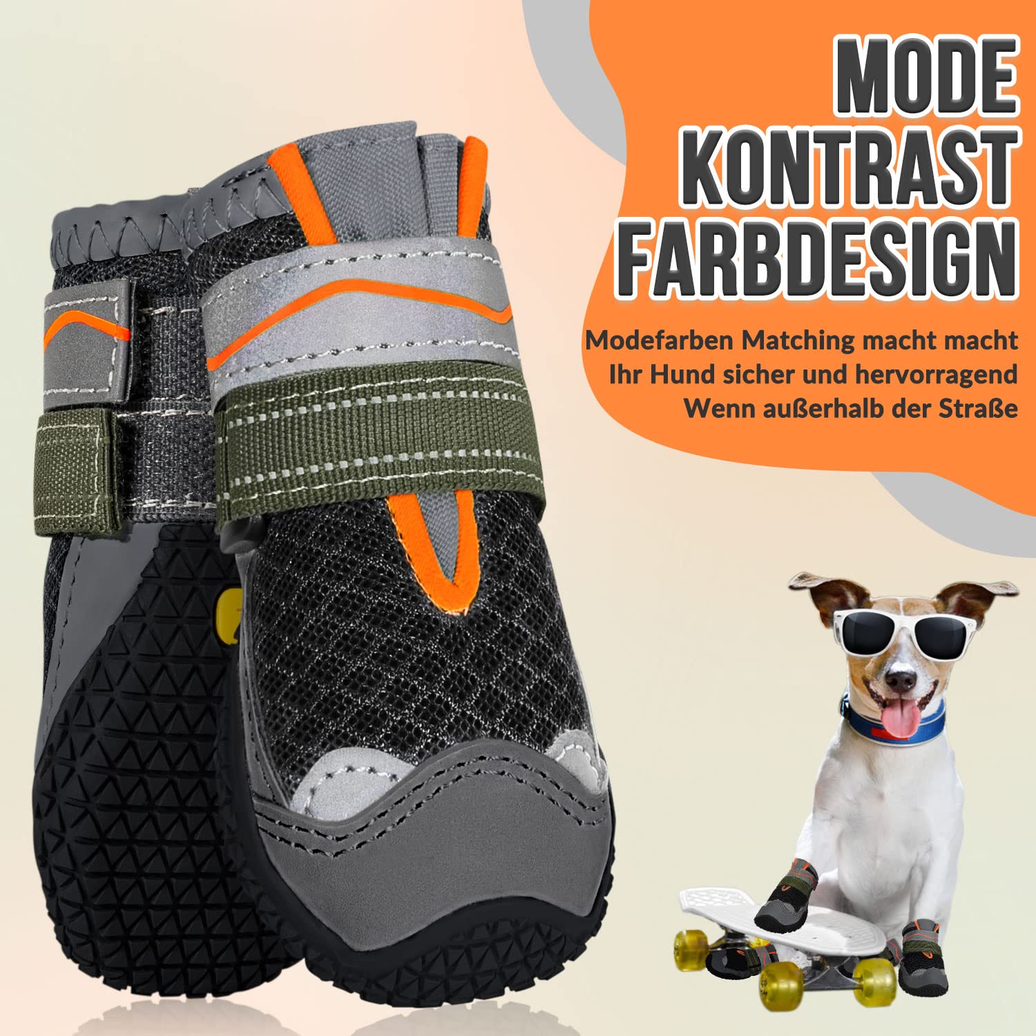 Eyein Hundeschuhe Pfotenschutz, 2 Stück atmungsaktiv Hundeschuhe mit Rutschfester Sohle und reflektierendem Klettverschluss für kleine, mittlere und große Hunde, Sport im Freien (Schwarz, Größe 7)