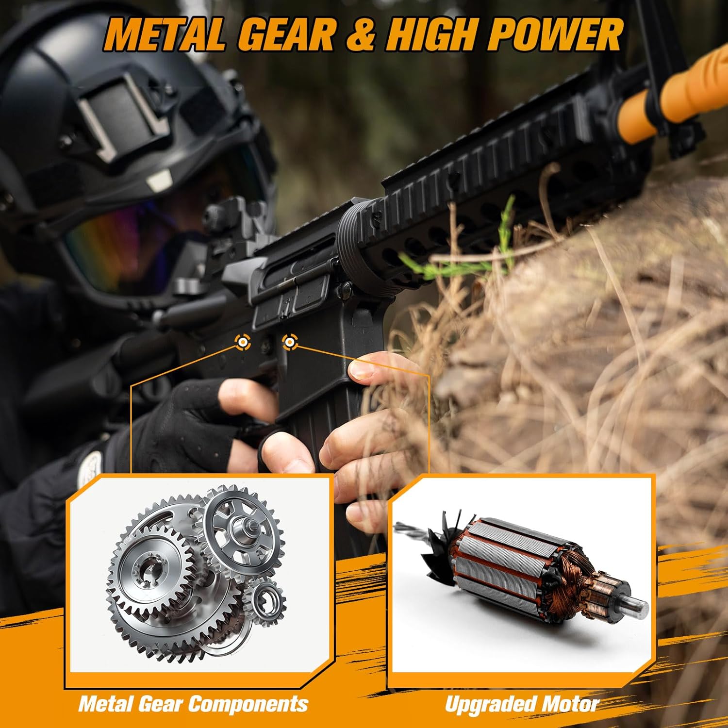 JellyBullet Automatic Blaster 850102 Black, Metal Gear, Larmside Nylon 3.9 Pounds, XT30 Plug 280 FPS & 100+ Ft Range, Automatic Repeating & Automatic Single, Pre-Feeding Magazine, Ages 18+ (DarkMfour)