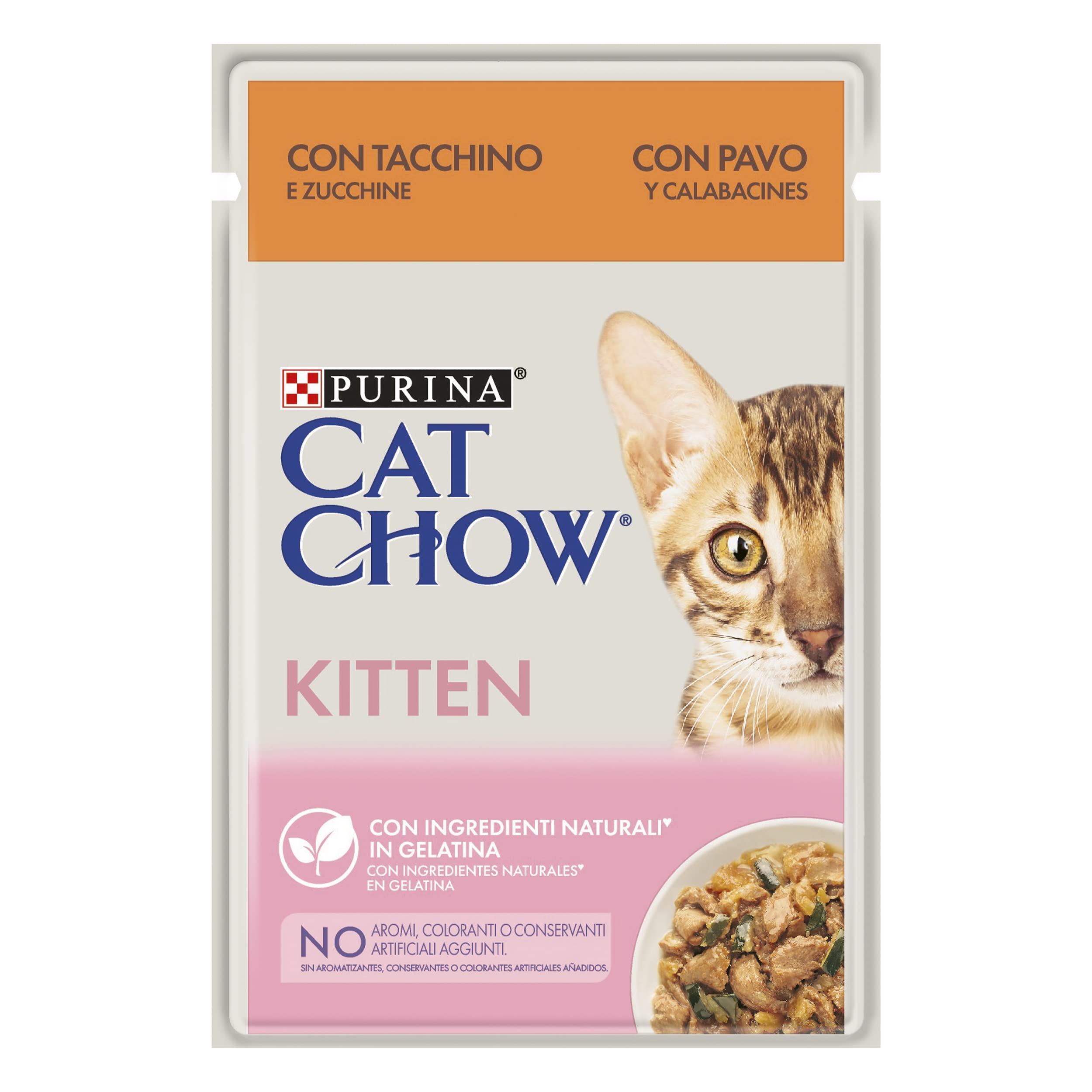 Purina Cat Chow Comida Húmeda para Gatito, Junior, Bebé, Kitten con Pavo, 26 sobres de 85g