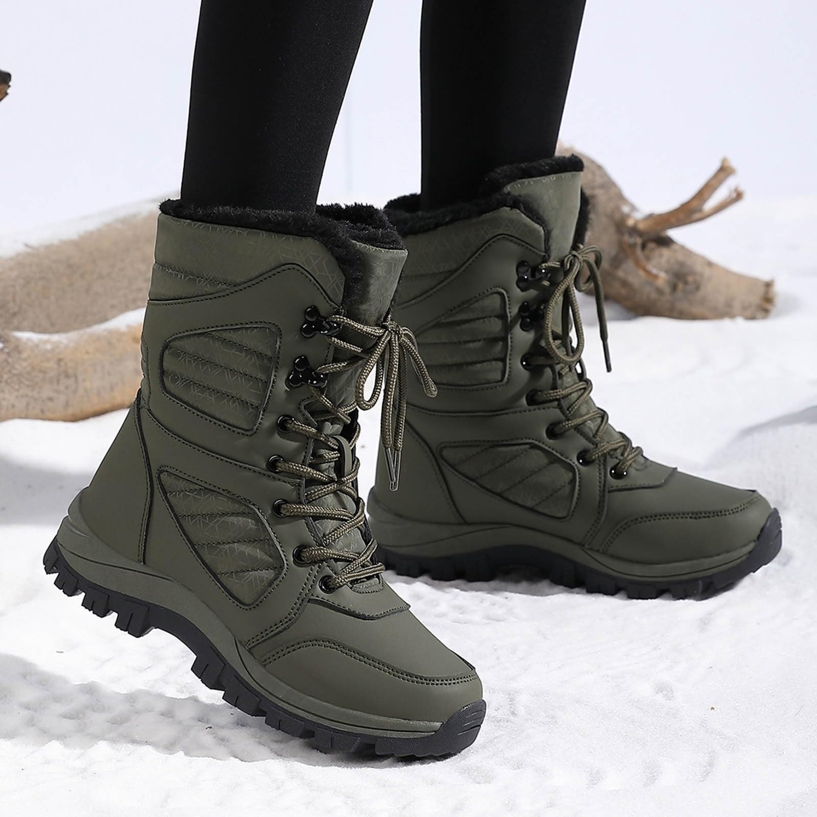 Générique Botte Hiver Femme Imperméable Fourrées Chaude Bottines Confortables Antidérapant Mollet Large Chaussures Chaudes Résistant À L’humidité Fermeture Éclair Bottes Outdoor Randonnée Courses