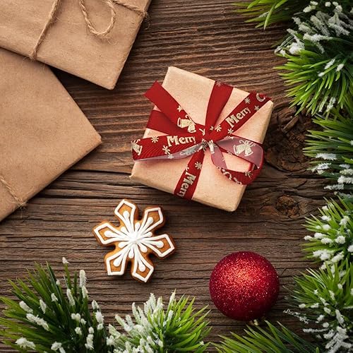 Miniatura 3 de 6 cintas de grogrén de Navidad de 38 pulgadas con palabras de Feliz Navidad, cintas decorativas de 5 yardas, muñeco de nieve de Navidad, estrellas