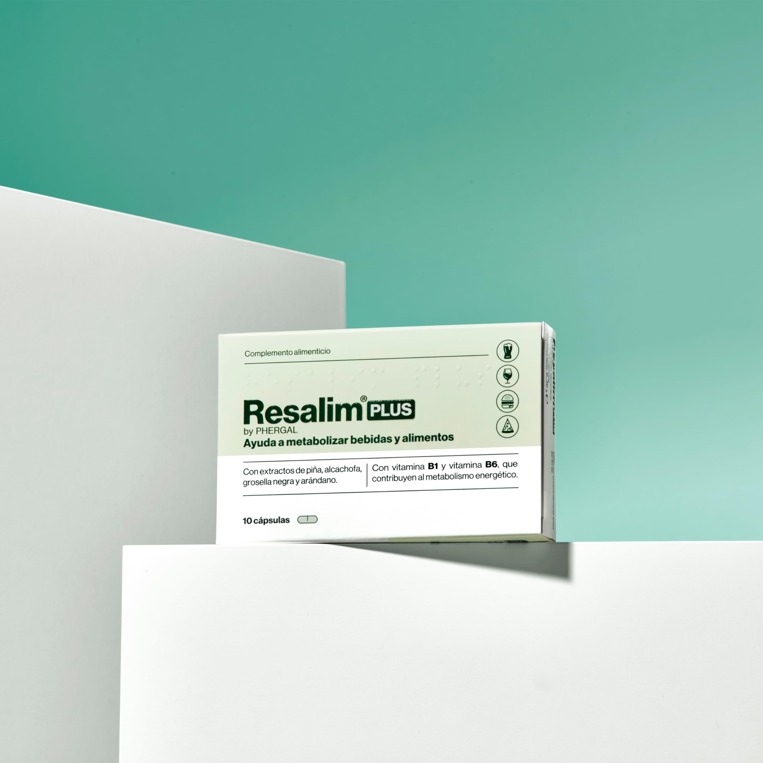 ResalimPLUS - Complemento Alimenticio para Ayudar a Metabolizar Bebidas y Alimentos, Ayuda a disminuir el cansancio y la fatiga - 10 Comprimidos