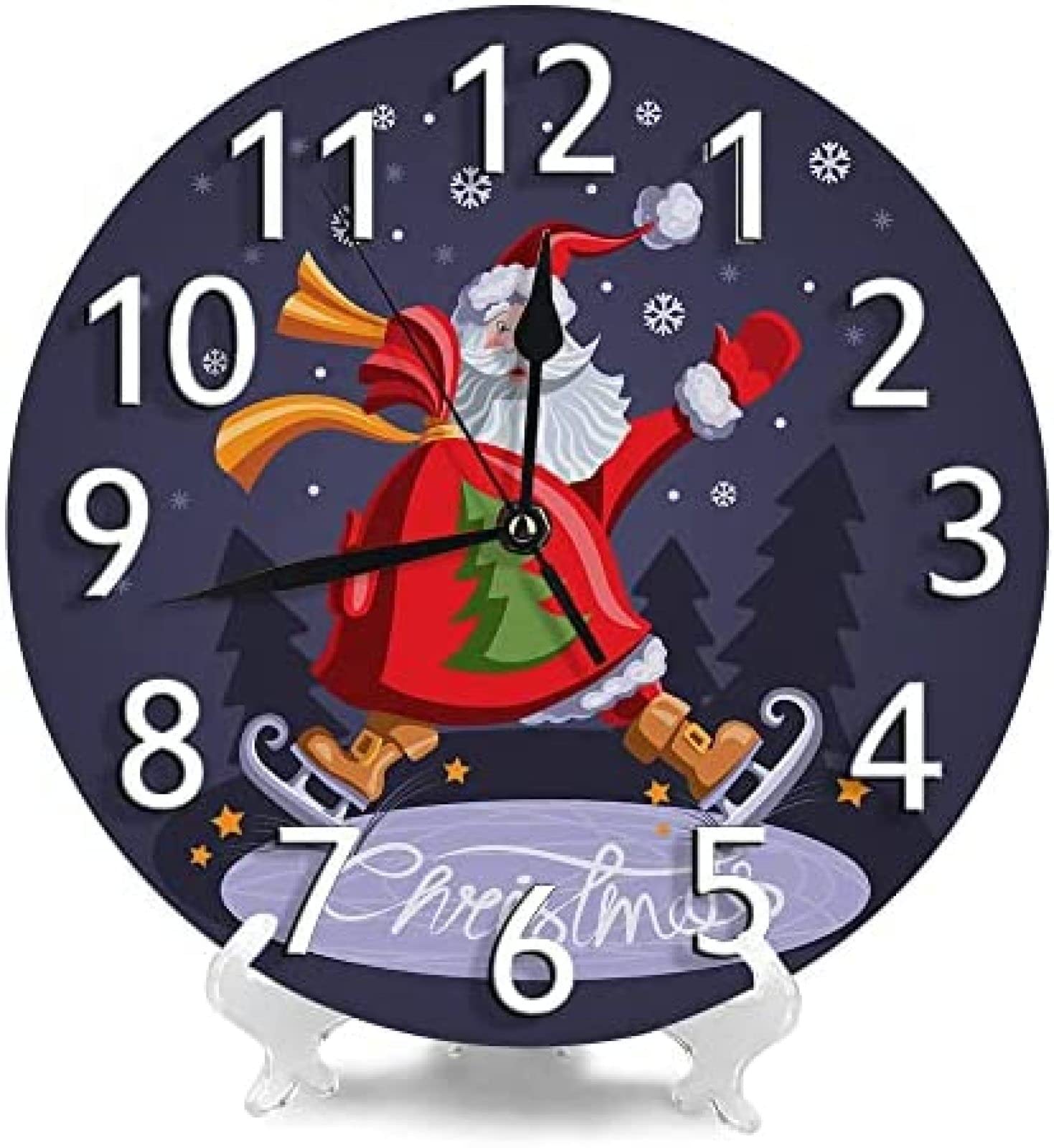 GTDEALS Orologio da parete senza ticchettio musicale Babbo Natale che suona canzoni natalizie rotondo moderno orologi in legno per camera da letto, soggiorno, casa, ufficio, scuola, decorazione