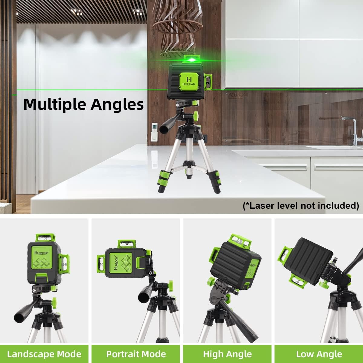Huepar TPD05 19.7" Lightweight Aluminum Tripod-Mini Portable Adjustable Tripod for Laser Level and Camera, with 3-Way Flexible Pan Head and Bubble Level, Quick Release Plate with 1/4"-20 Screw Mount