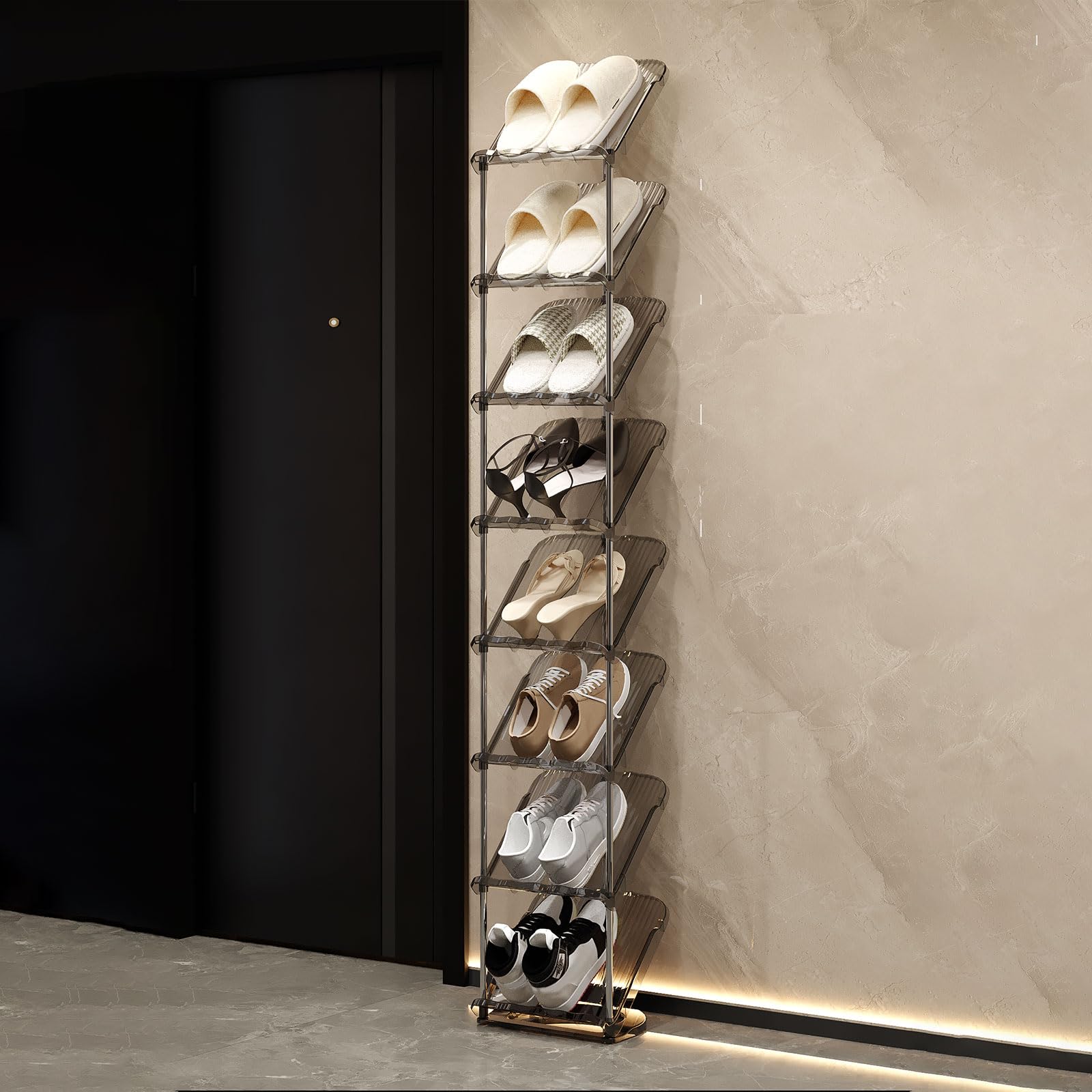 kiss me Sloping Narrow Shoe Rack,5/6/7/8 Tiers Transparent shoe rack small Slim Tall Shoe Storage Rack Vertical Shoe Shelf Stand Holder Organiser Indoor for Hallway, Entryway, Corner (Gray, 8 layers) — image 1