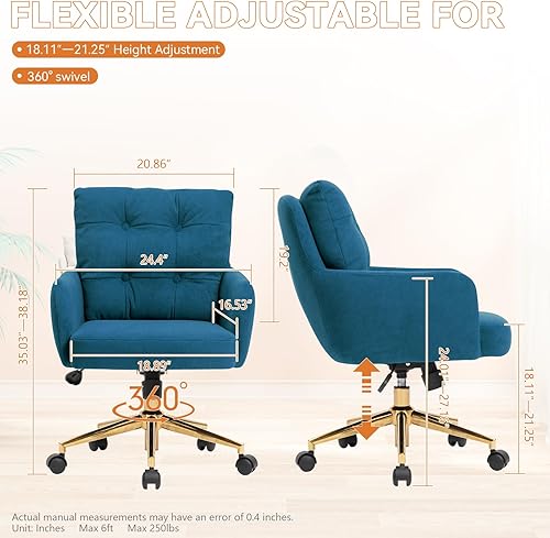 Miniatura 2 de Silla de oficina de terciopelo, cómodas sillas de escritorio de oficina en casa con soporte lumbar, silla de escritorio moderna de terciopelo con