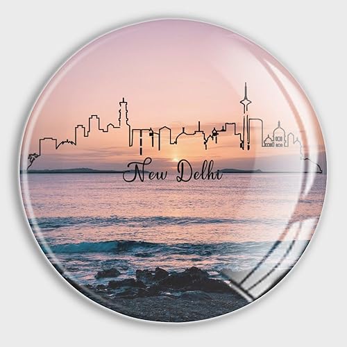 ArogGeld Imanes de vidrio para refrigerador con diseño de horizonte de la India, Nueva Delhi, Imanes fuertes del orgullo de la ciudad, imanes