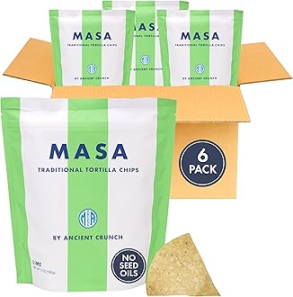 MASA Chips - Lime Flavored Tortilla Chips, Handmade Corn Chips & Crisps - Naturally Grown White Corn, Made with Grass Fed Tallow & Sea Salt - 6 Pack, 5 Ounce Each