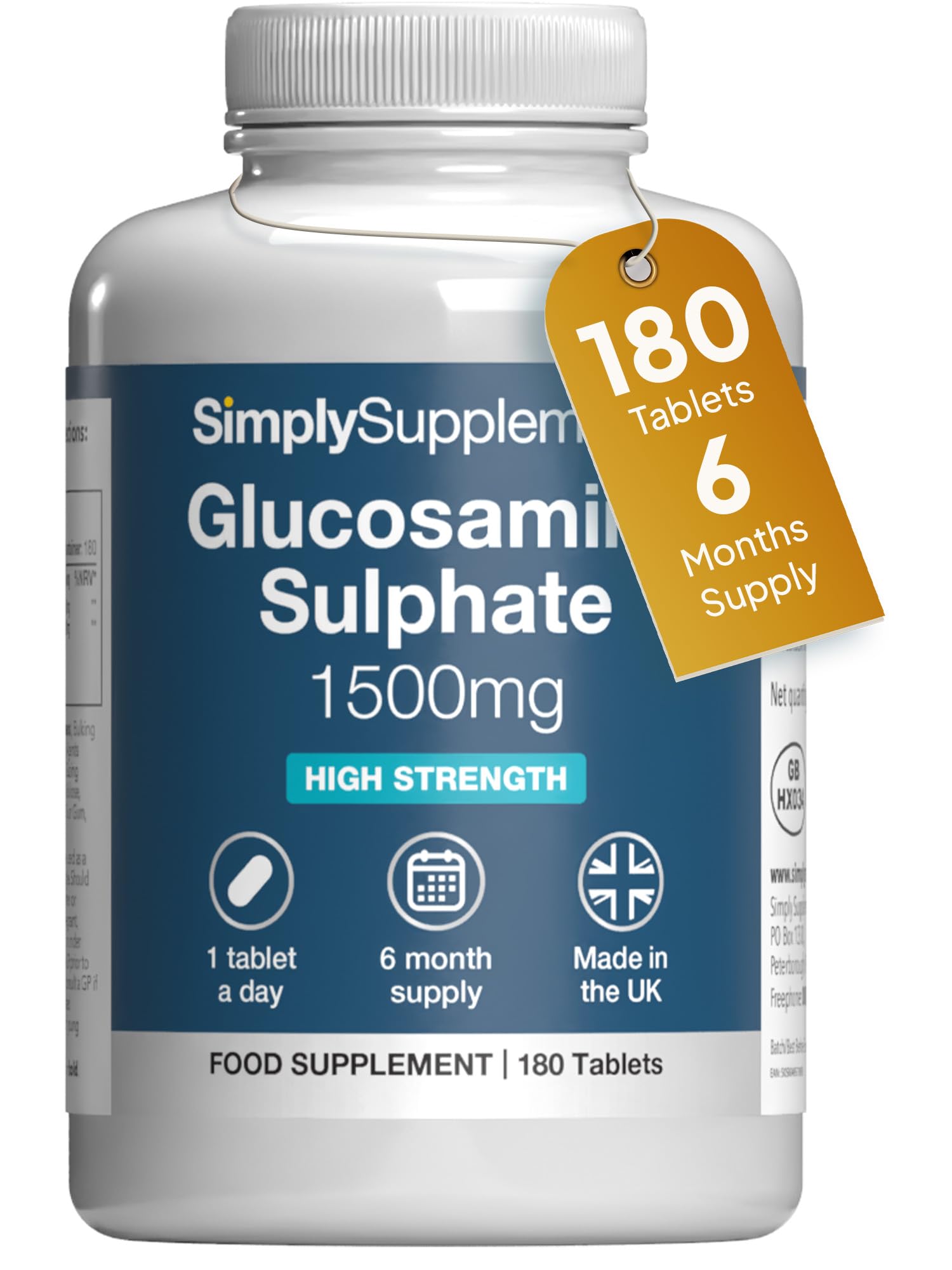 Glucosamine Sulphate 2KCL 1500mg | Supports Active Lifestyles | Marine Sourced | 180 Tablets = 6 Months' Supply | Manufactured in The UK in Accordance with GMP Standards