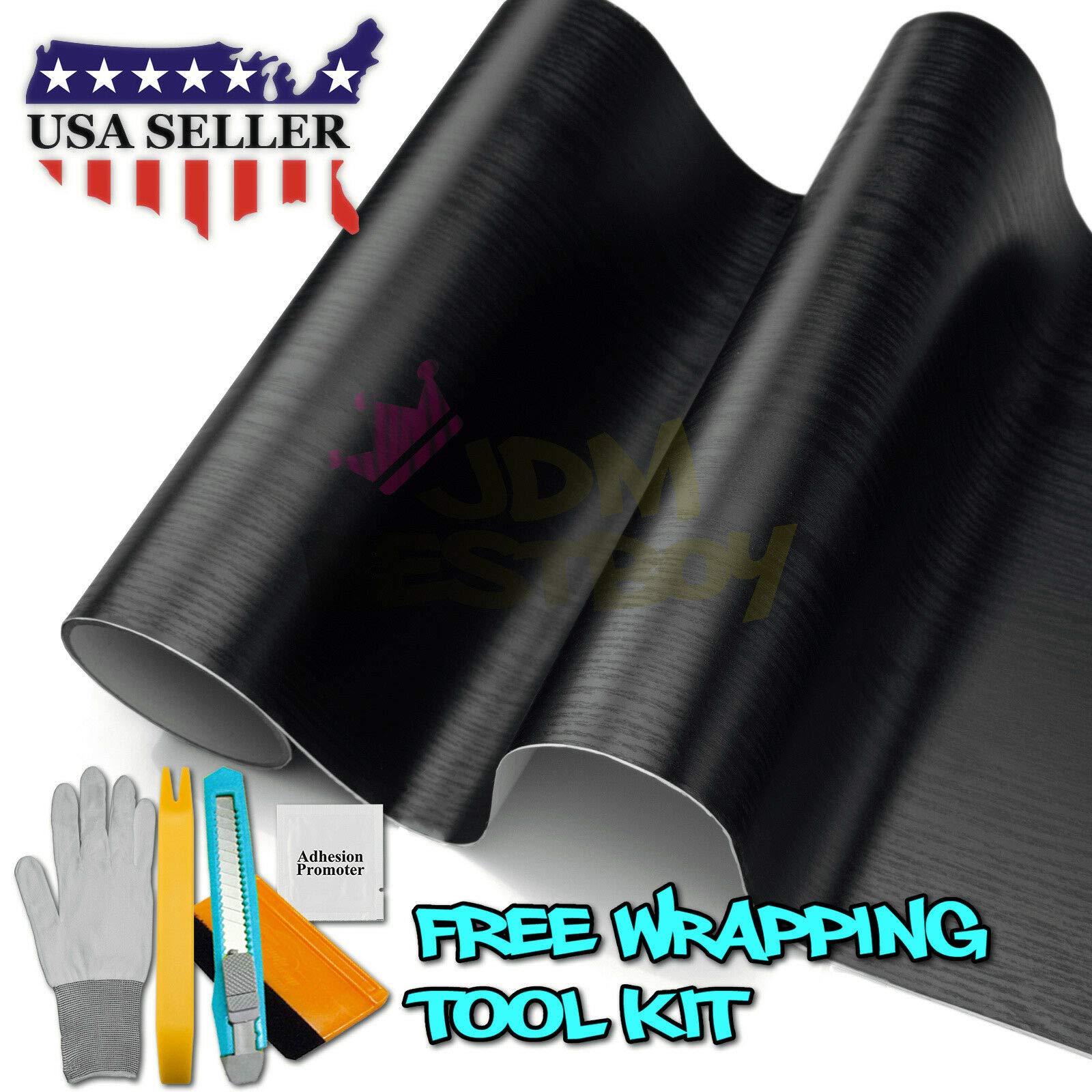 JDMBESTBOY Free Tool Kit Black Wood Grain Vinyl Wrap Faux Finish Textured Self Adhesive Roll Contact Paper Film Decal for Home Office Furniture - 24