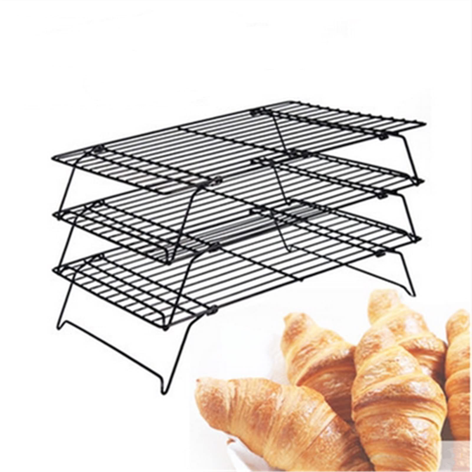Plateau de refroidissement pour gâteau Cuisson pliable Grille de refroidissement pour gâteau Grille de refroidissement pour pain Grille à biscuits Grille de refroidissement antiadhésive noire (Coule