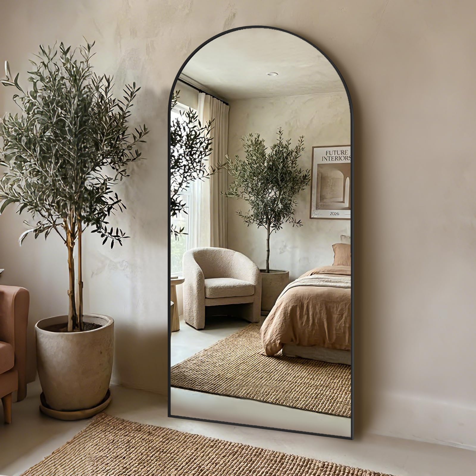 Photo 1 of **FRAME SCRATCHED** SUNQUEEN 76"x34" Floor Mirror Full Length, Arched Full Length Mirror with Stand, Full Body Mirrors for Bedroom Living Room or Cloakroom Black
