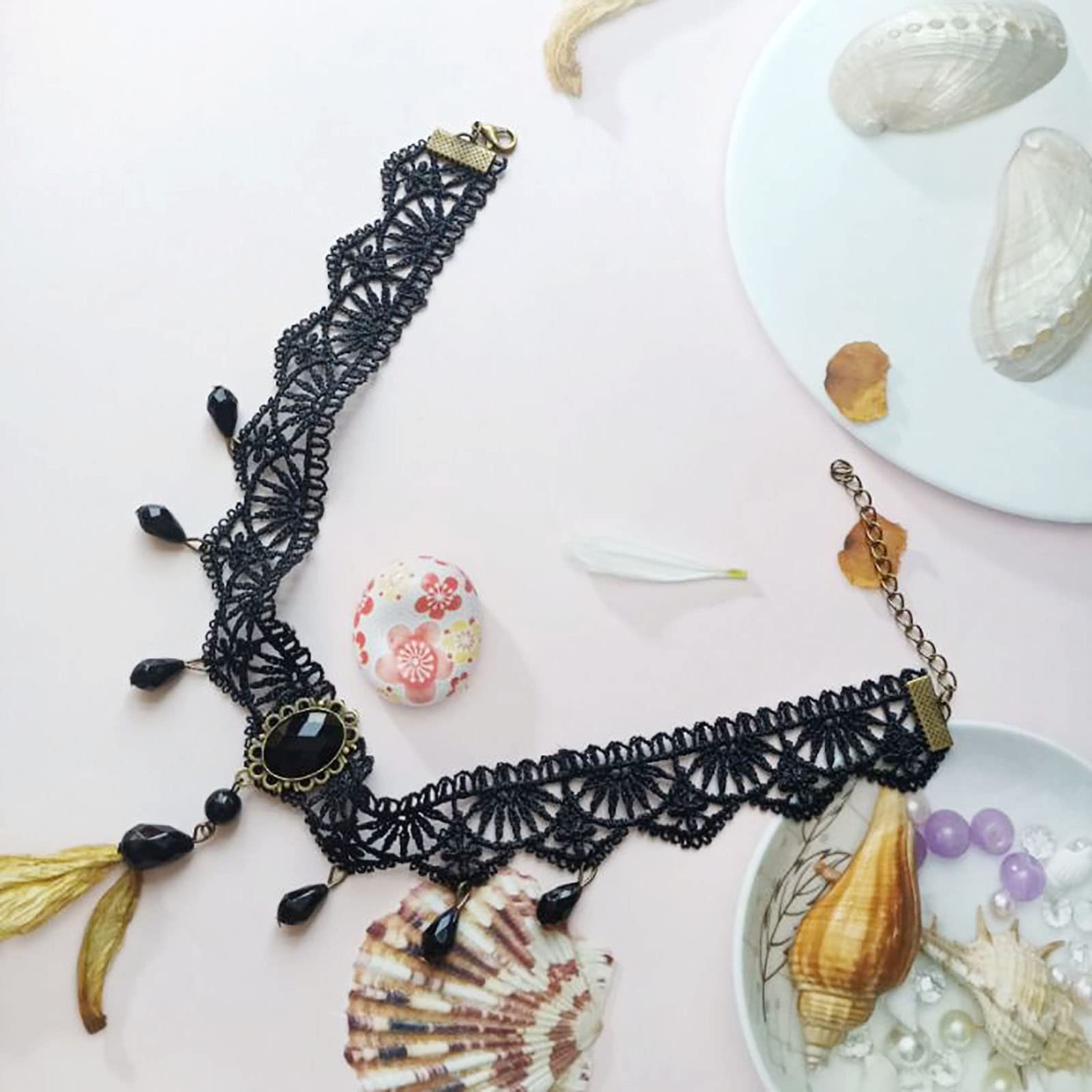Parure Collier Et Boucles D'Oreilles Velours Cristal Gothique - Ras Du Cou Vampire Noir - Femme