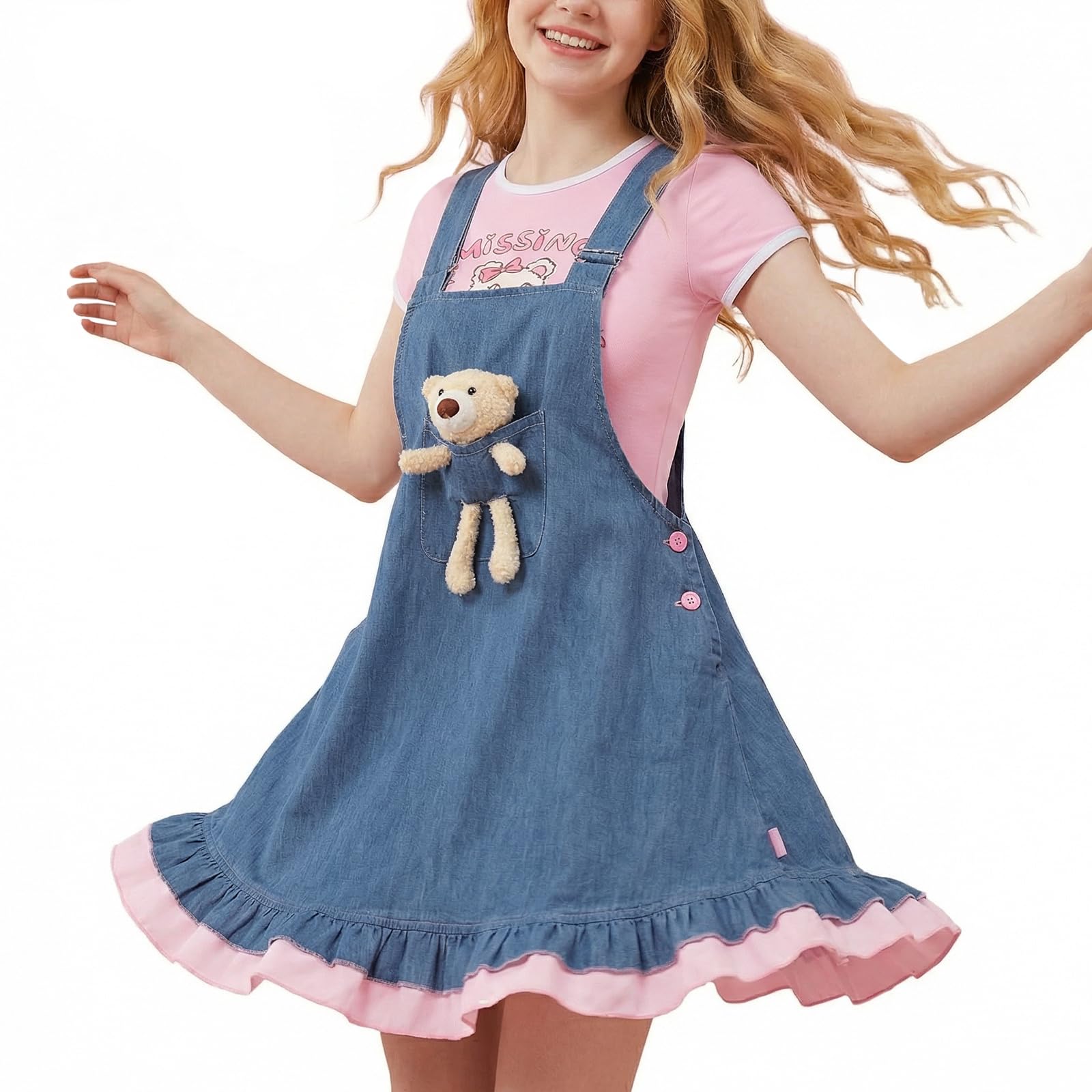 CutiePlusU Women Dungaree Dress Casual Summer Cosplay Costume Outfit XL