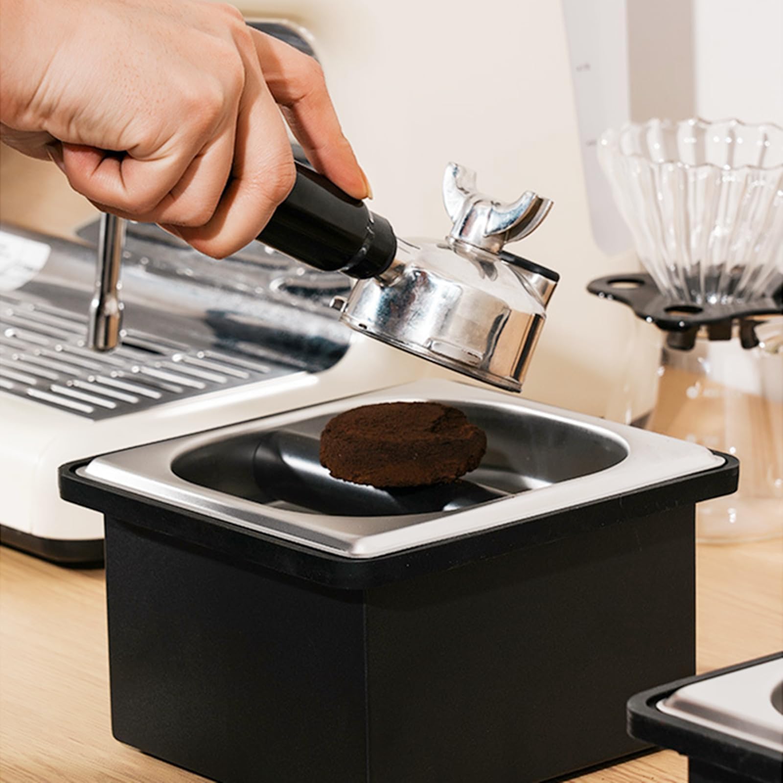 Generisch Espresso-zapfbox, Edelstahl-kaffeesatz-aufbewahrungsbox, Geräuschreduzierung Und Rutschfestes Kaffeezubehör, Kommerzielle Heimkaffeestation (A)