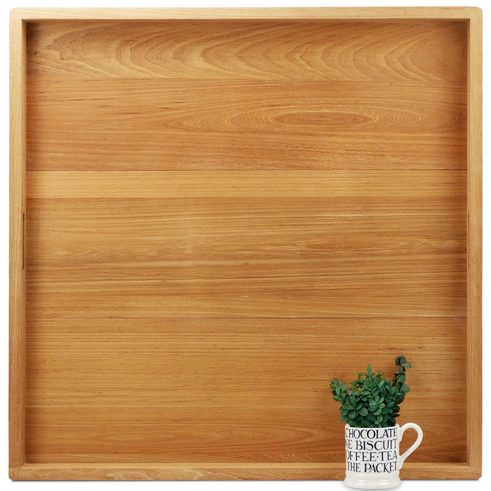 MAGIGO 30 x 30 Inches Extra Large Square Teak Wood Ottoman Tray with Handles, Serve Tea, Coffee Classic 2.5 Feet Wooden Decorative Serving Tray