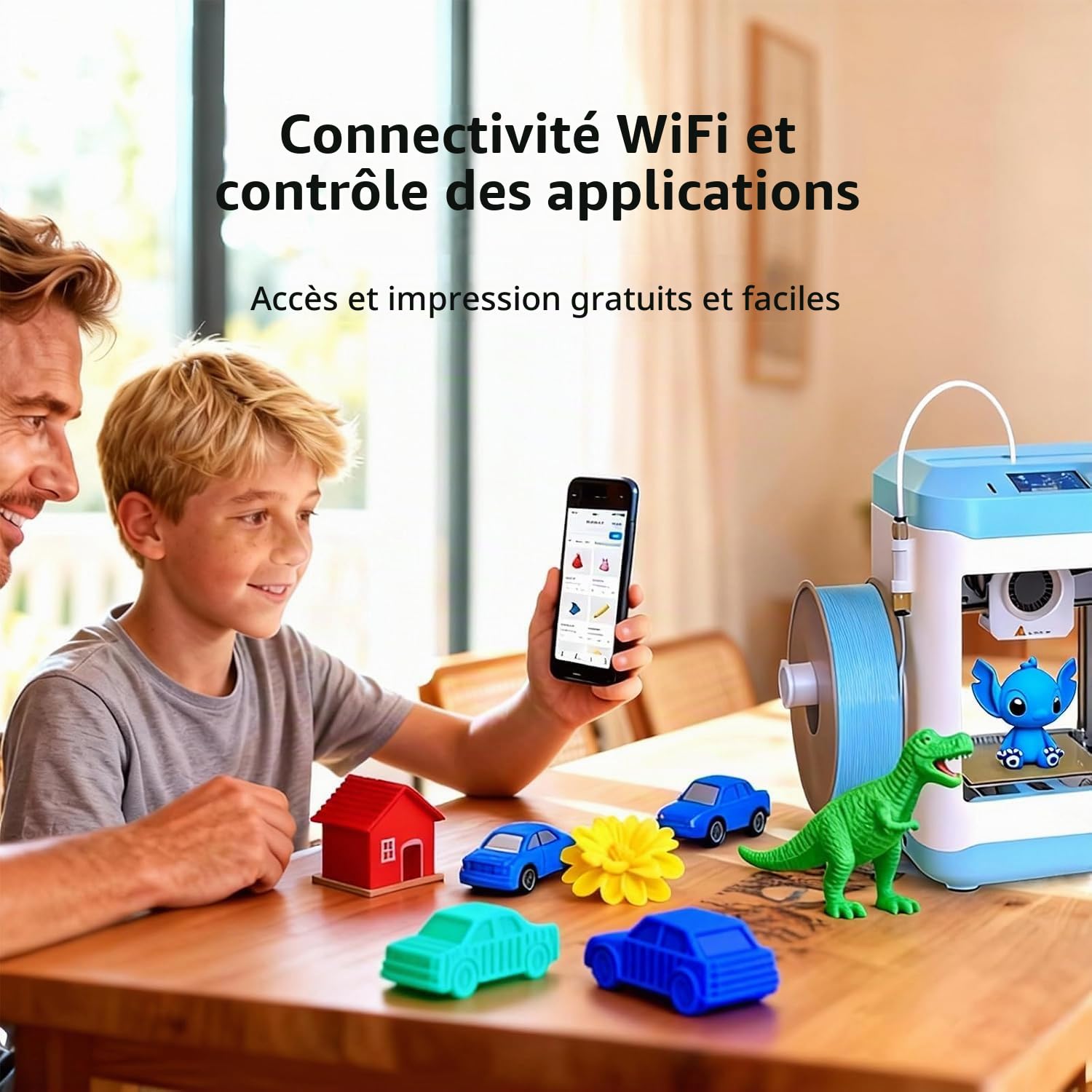 GIANTARM GEEETECH M1S Imprimante 3D avec Wi-Fi, contrôle intelligent et écran couleur, mini imprimante 3D débutant, extrudeuse à entraînement direct, vitesse d'impression plus rapide de 250 mm/s