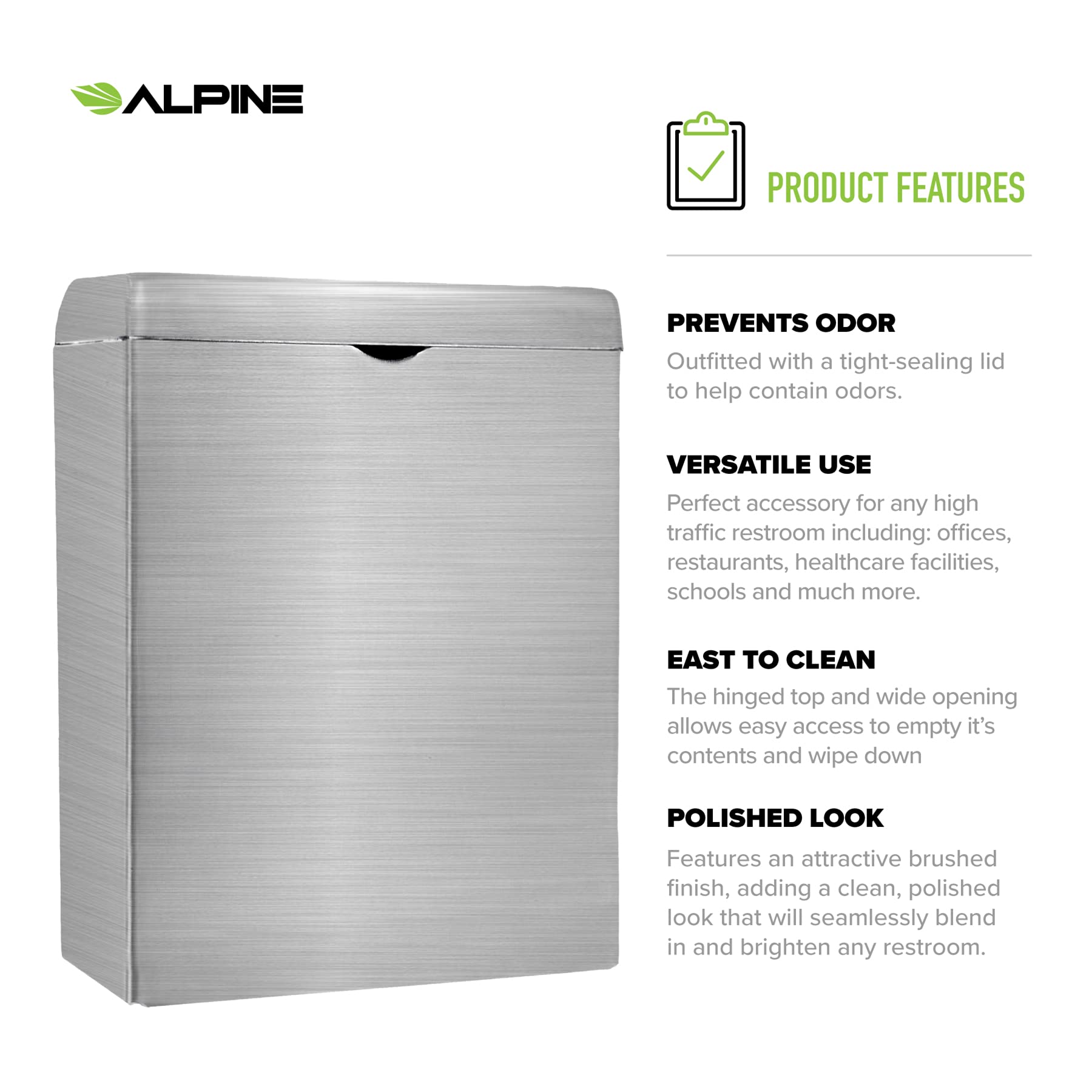 Alpine Sanitary Napkin Receptacle Wall Mounted Tampon Holder for