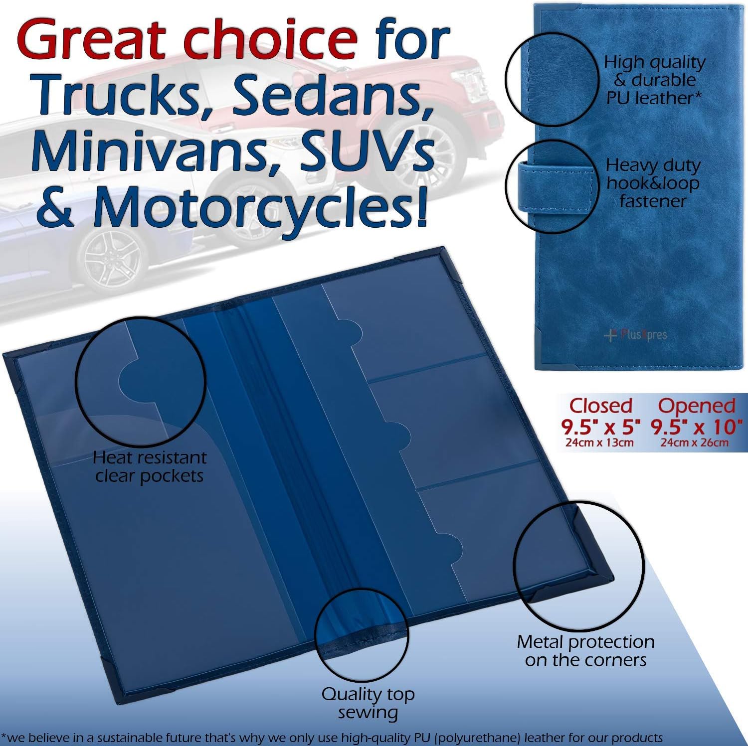 Auto Insurance and Registration Card Holder - Vehicle Glove Box Document Organizer - Car Essential Paperwork Holder for DMV, AAA, Contact Information Cards - BLACK + BROWN + BLUE BUNDLE