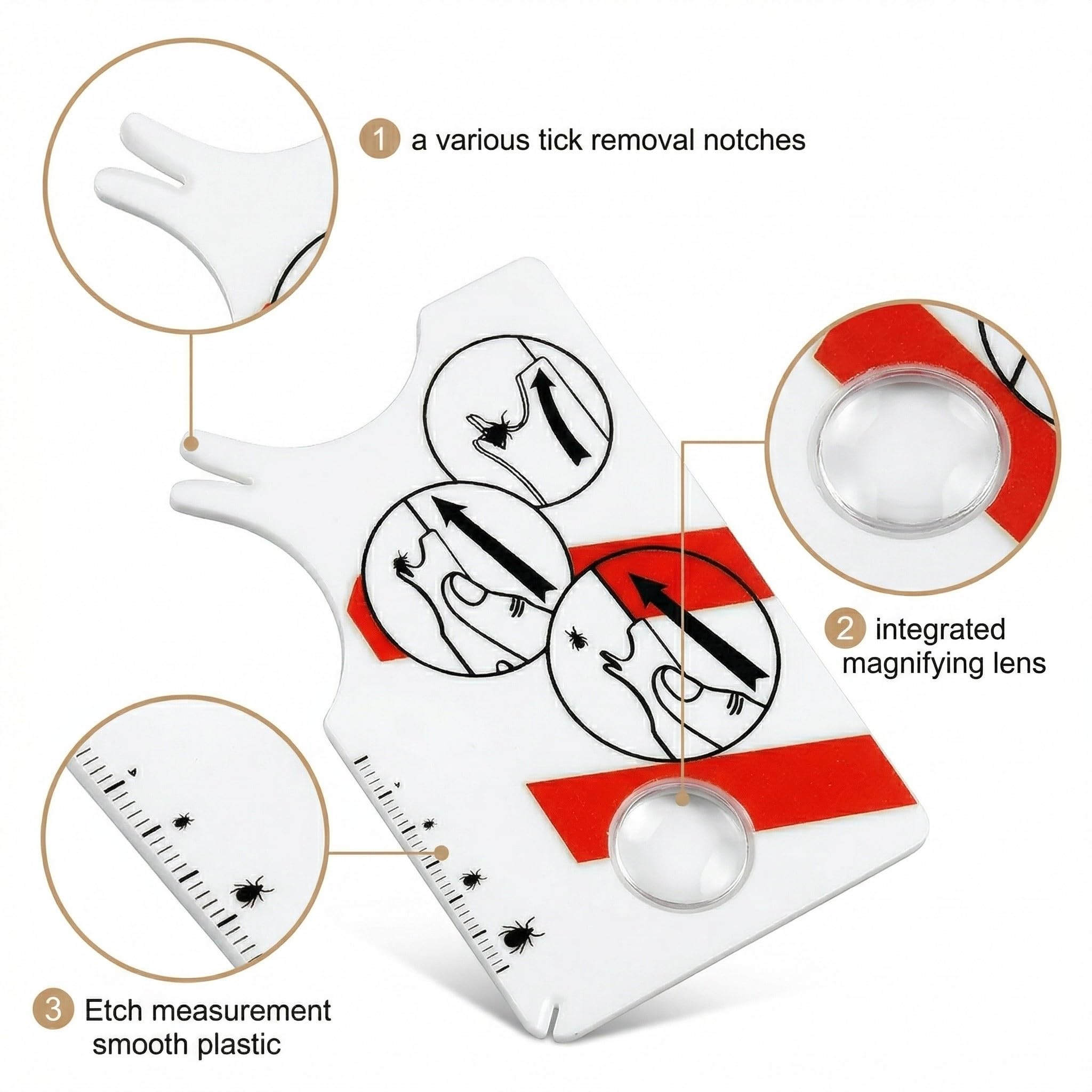 Tire Tique Carte Lot de 2 avec Loupe – Extracteur de Tiques Rapide & Sûr pour Humain, Chien, Chat, Enfants